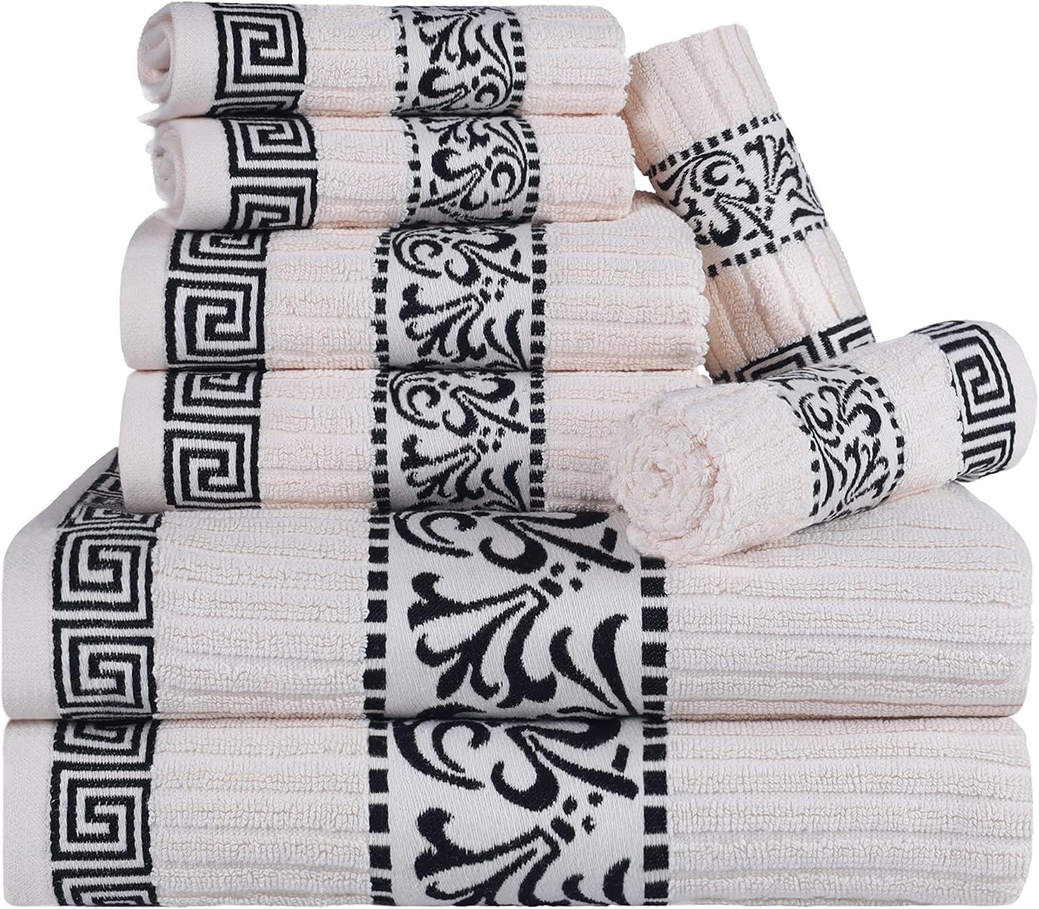 imageSuperior 6Piece Cotton Towel Set Decorative Greek Pattern Home Essentials Absorbent Towels Bathroom Decor Spa Resort Includes 2 Hand 2 Face and 2 Bath Towels Athens Collection GreyIvoryblack