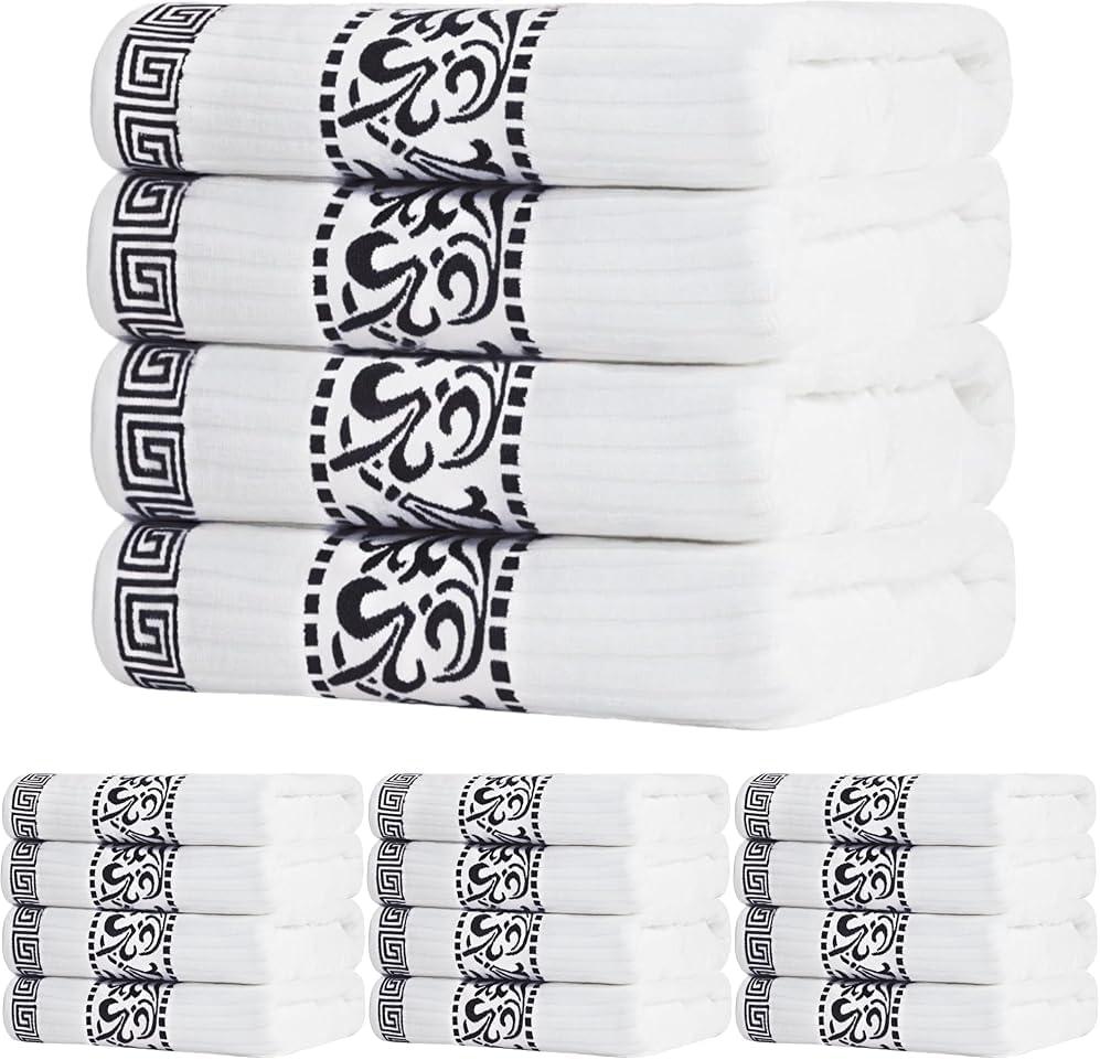 imageSuperior 6Piece Cotton Towel Set Decorative Greek Pattern Home Essentials Absorbent Towels Bathroom Decor Spa Resort Includes 2 Hand 2 Face and 2 Bath Towels Athens Collection GreyBlack