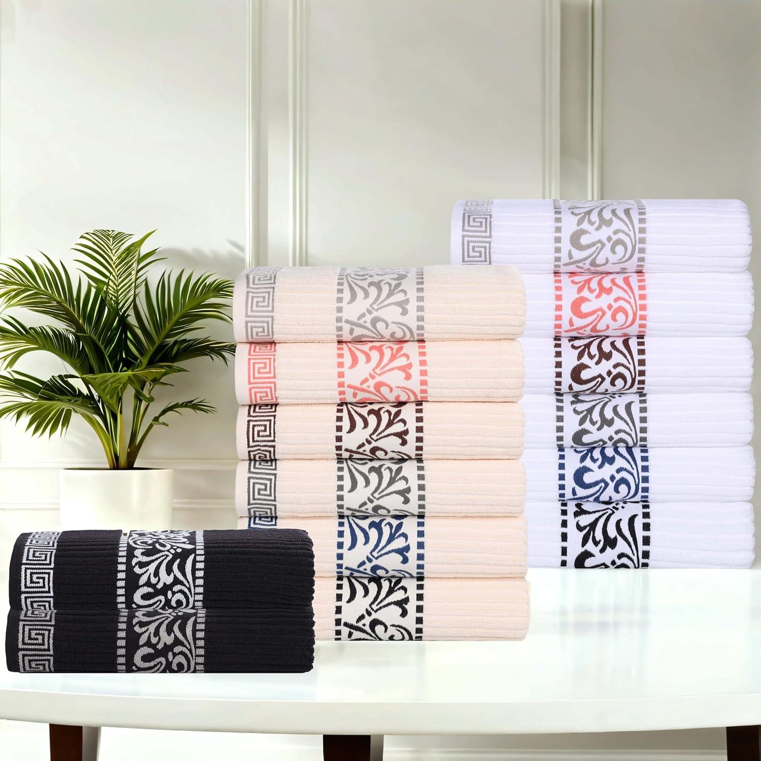 imageSuperior 6Piece Cotton Towel Set Decorative Greek Pattern Home Essentials Absorbent Towels Bathroom Decor Spa Resort Includes 2 Hand 2 Face and 2 Bath Towels Athens Collection GreyNavy Blue