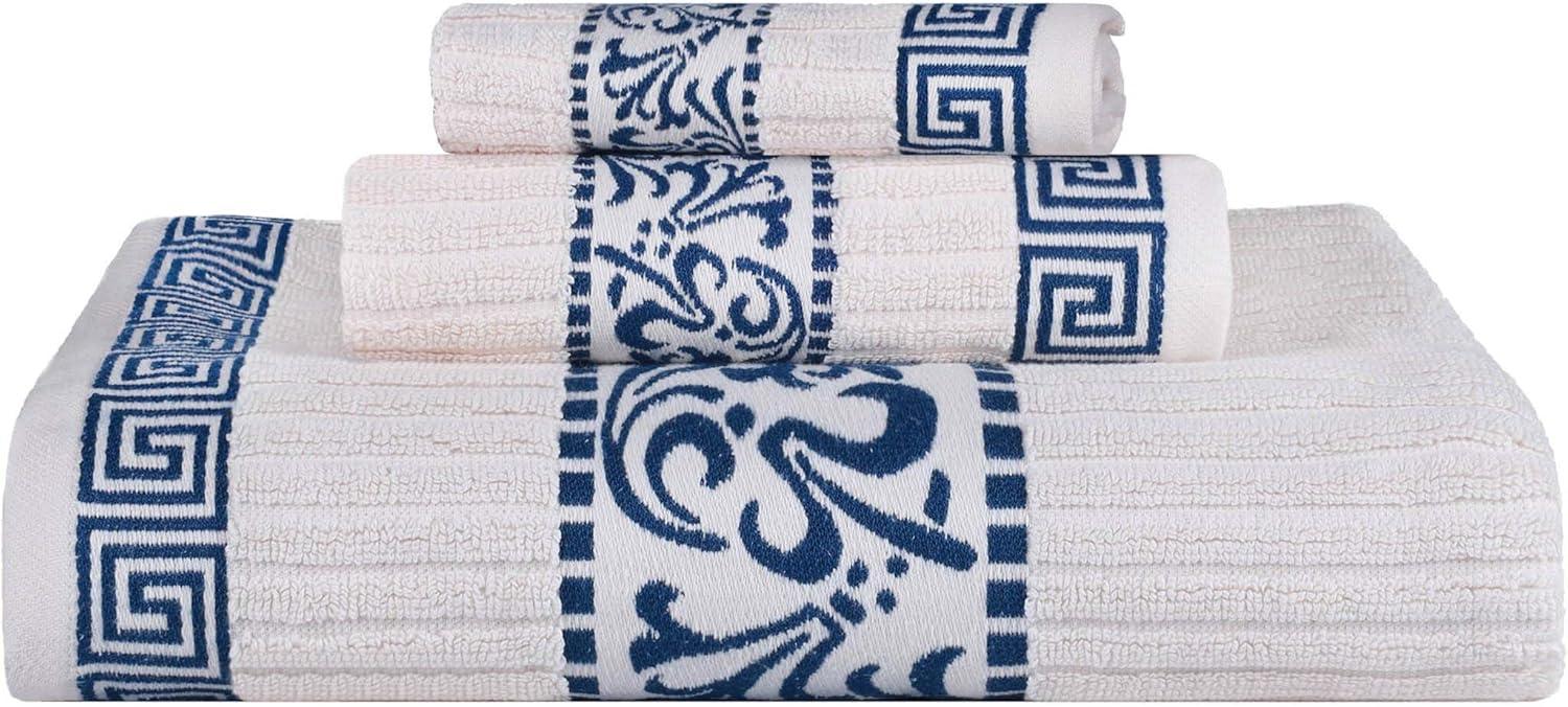 imageSuperior 6Piece Cotton Towel Set Decorative Greek Pattern Home Essentials Absorbent Towels Bathroom Decor Spa Resort Includes 2 Hand 2 Face and 2 Bath Towels Athens Collection GreyIvorynavy