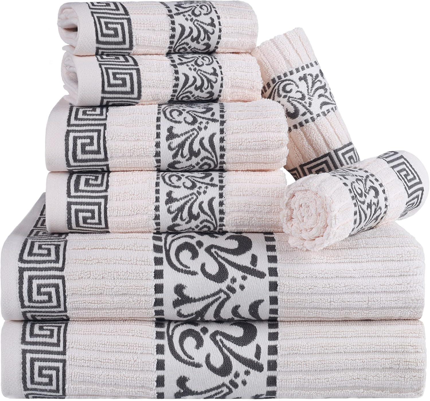 imageSuperior 6Piece Cotton Towel Set Decorative Greek Pattern Home Essentials Absorbent Towels Bathroom Decor Spa Resort Includes 2 Hand 2 Face and 2 Bath Towels Athens Collection GreyGrey