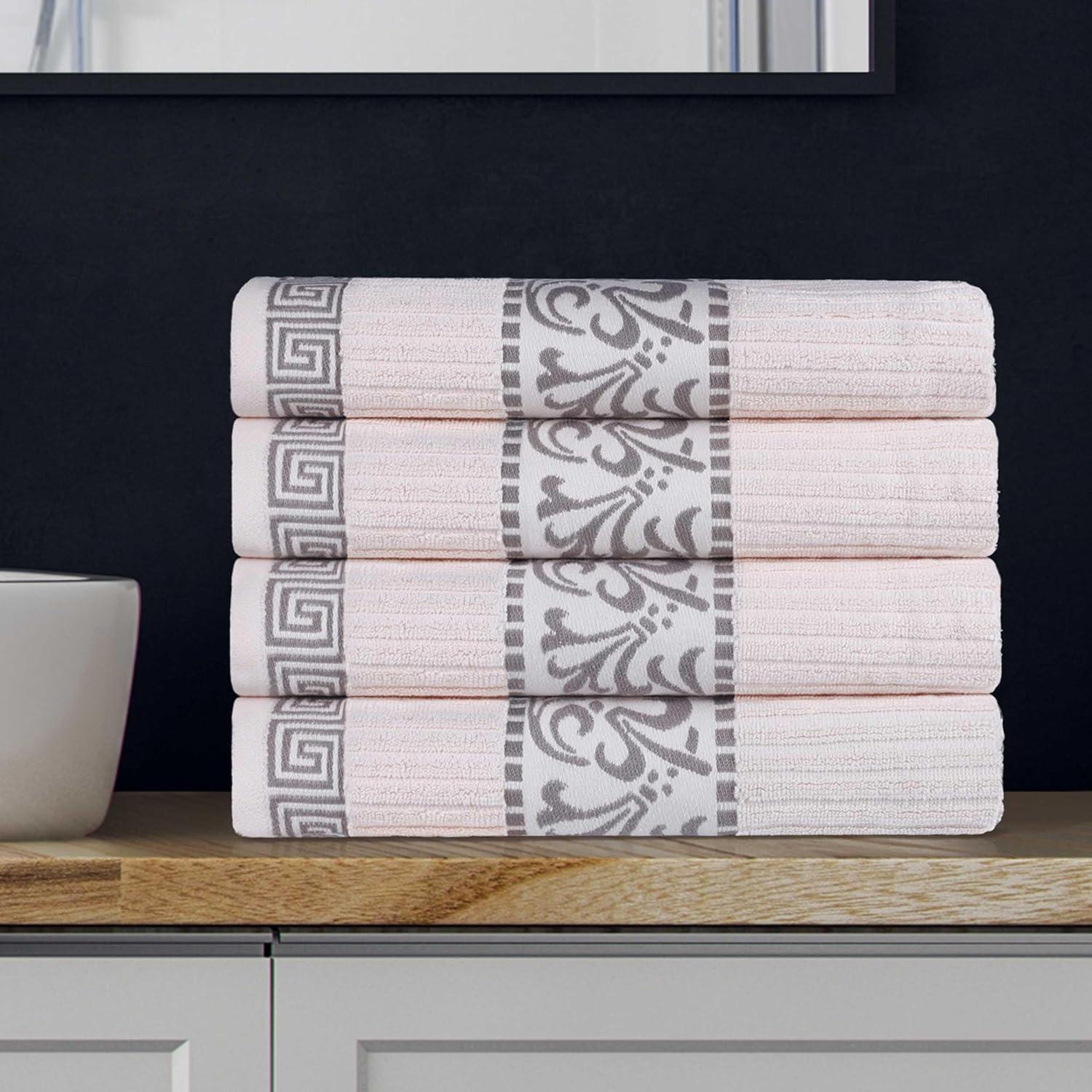 imageSuperior 6Piece Cotton Towel Set Decorative Greek Pattern Home Essentials Absorbent Towels Bathroom Decor Spa Resort Includes 2 Hand 2 Face and 2 Bath Towels Athens Collection GreyIvorychrome