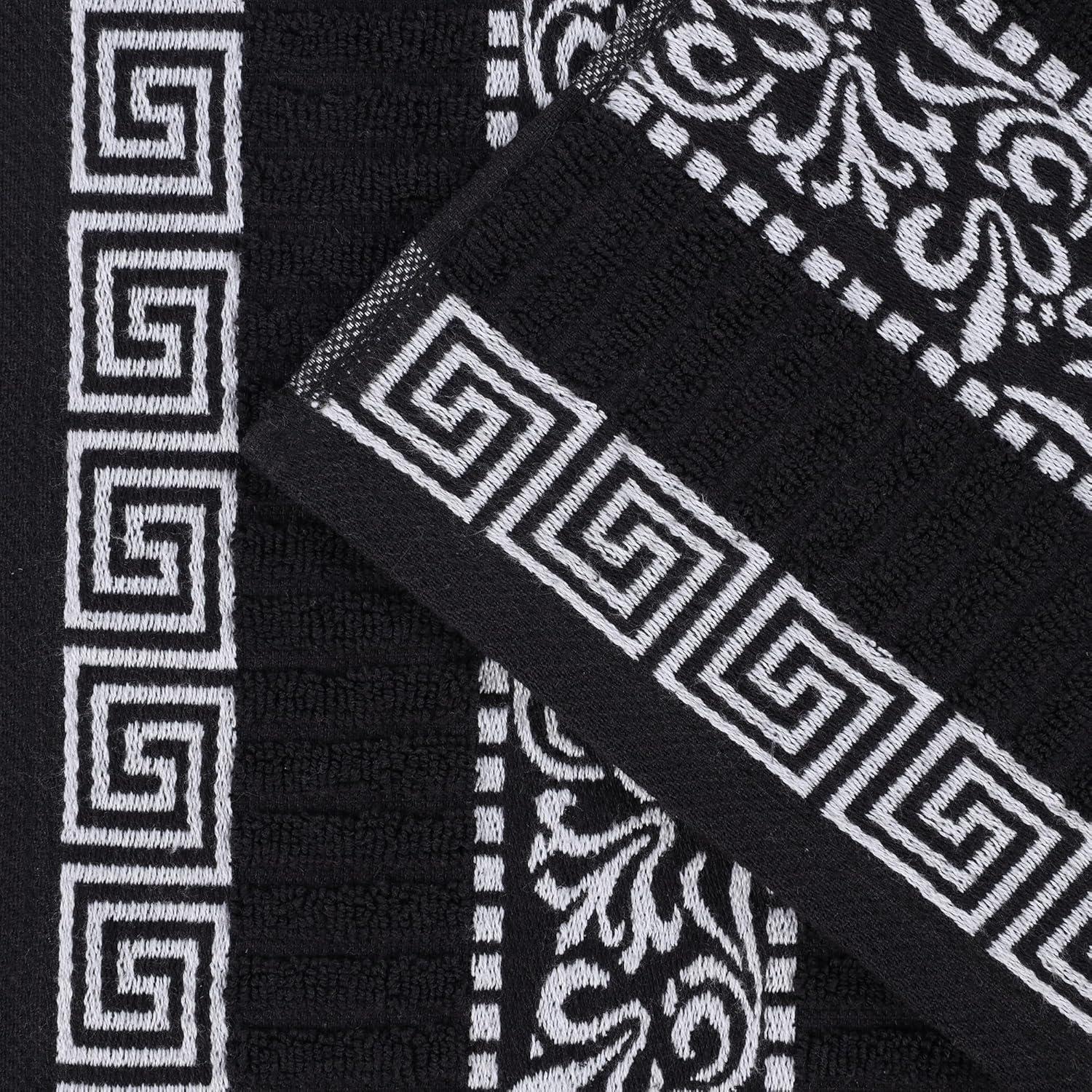 imageSuperior 6Piece Cotton Towel Set Decorative Greek Pattern Home Essentials Absorbent Towels Bathroom Decor Spa Resort Includes 2 Hand 2 Face and 2 Bath Towels Athens Collection GreyBlackwhite