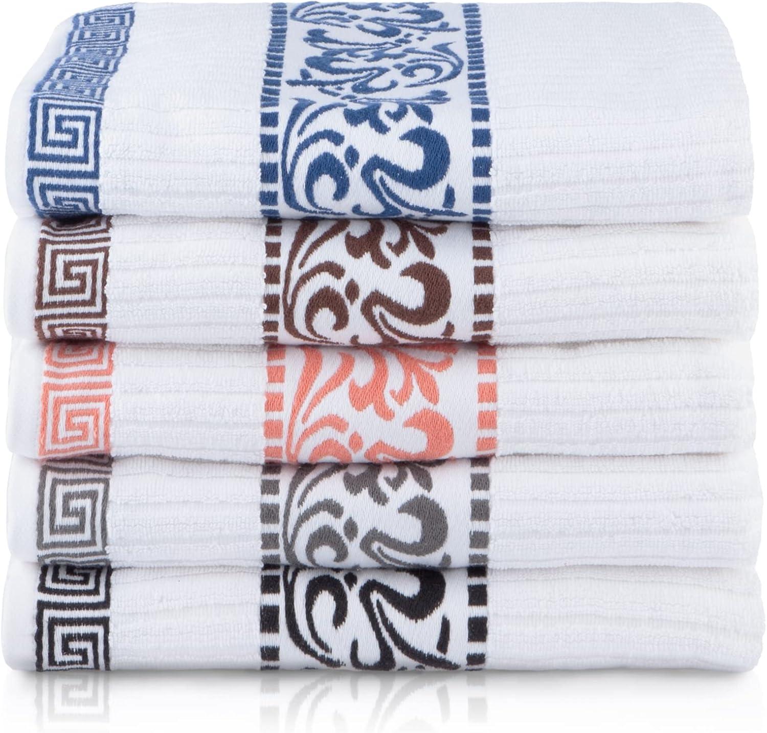 imageSuperior 6Piece Cotton Towel Set Decorative Greek Pattern Home Essentials Absorbent Towels Bathroom Decor Spa Resort Includes 2 Hand 2 Face and 2 Bath Towels Athens Collection GreyChrome