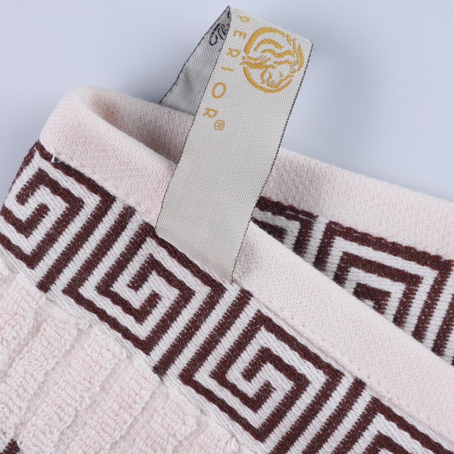 imageSuperior 6Piece Cotton Towel Set Decorative Greek Pattern Home Essentials Absorbent Towels Bathroom Decor Spa Resort Includes 2 Hand 2 Face and 2 Bath Towels Athens Collection GreyIvorychocolate