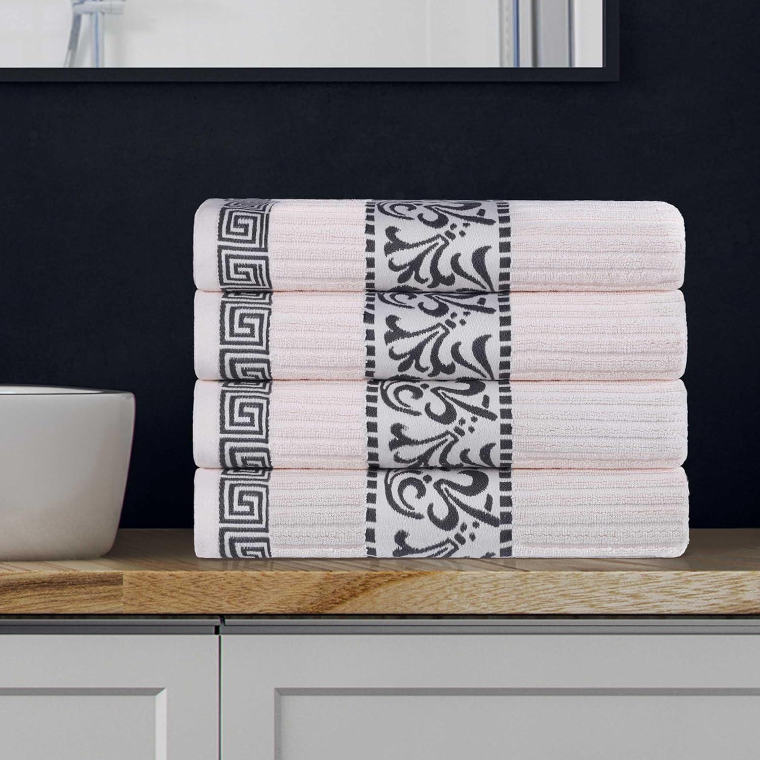 imageSuperior 6Piece Cotton Towel Set Decorative Greek Pattern Home Essentials Absorbent Towels Bathroom Decor Spa Resort Includes 2 Hand 2 Face and 2 Bath Towels Athens Collection GreyIvorygrey