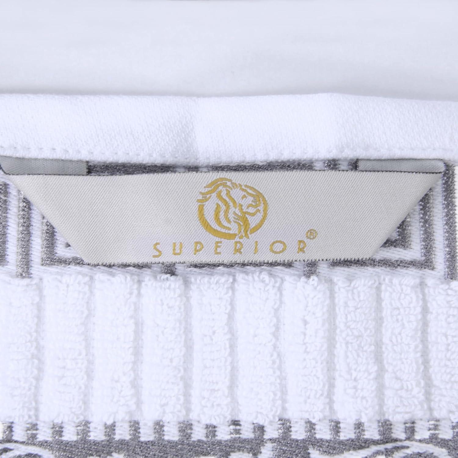 imageSuperior 6Piece Cotton Towel Set Decorative Greek Pattern Home Essentials Absorbent Towels Bathroom Decor Spa Resort Includes 2 Hand 2 Face and 2 Bath Towels Athens Collection GreyChrome