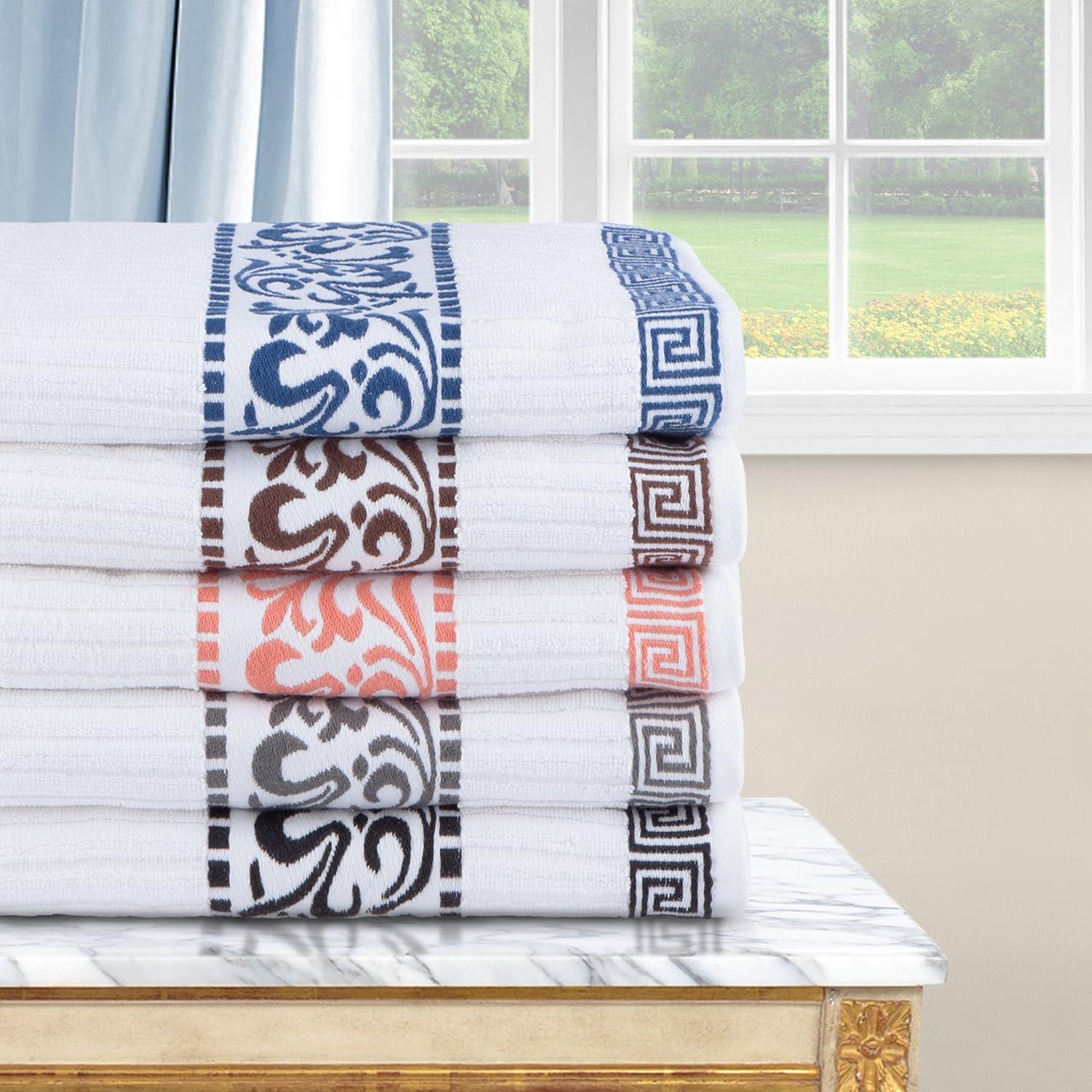 imageSuperior 6Piece Cotton Towel Set Decorative Greek Pattern Home Essentials Absorbent Towels Bathroom Decor Spa Resort Includes 2 Hand 2 Face and 2 Bath Towels Athens Collection GreyChocolate