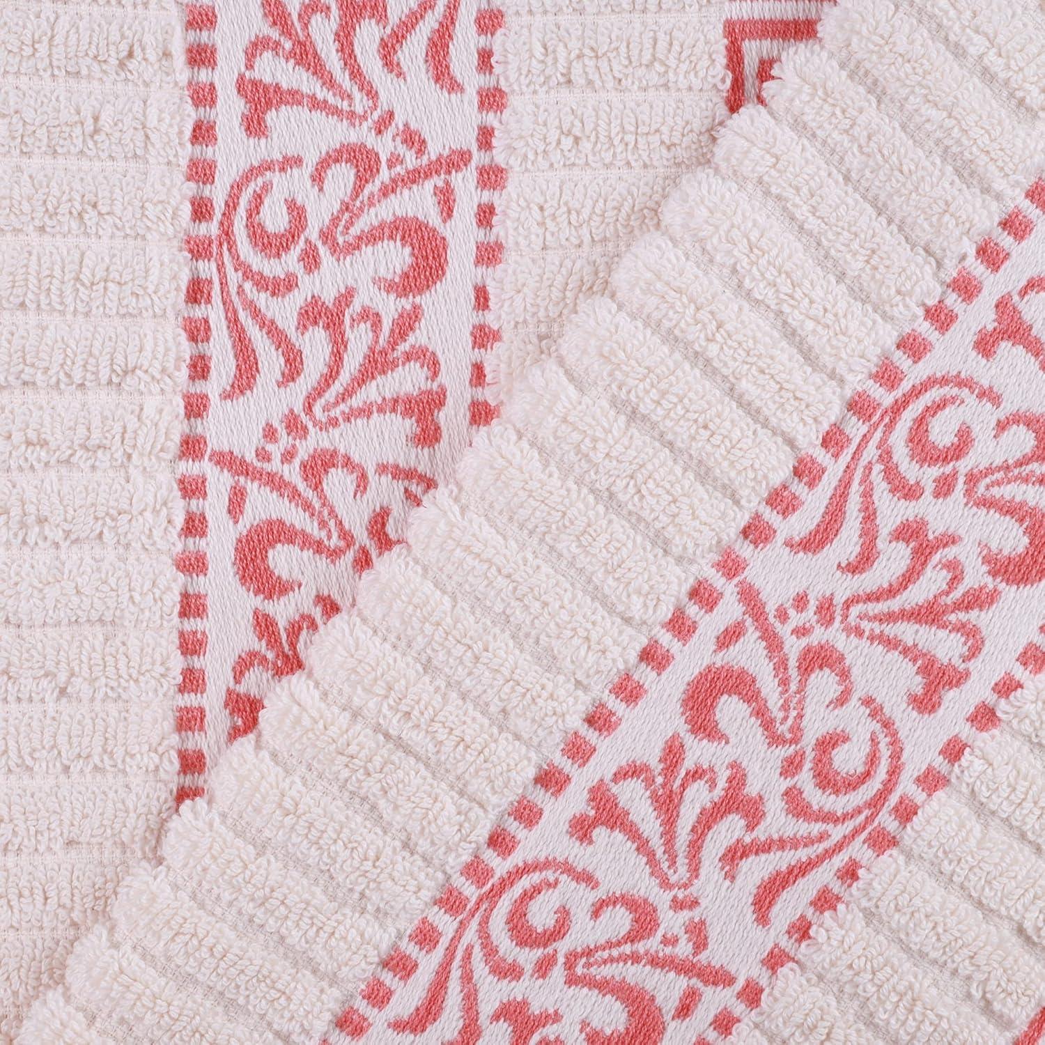 imageSuperior 6Piece Cotton Towel Set Decorative Greek Pattern Home Essentials Absorbent Towels Bathroom Decor Spa Resort Includes 2 Hand 2 Face and 2 Bath Towels Athens Collection GreyIvorycoral