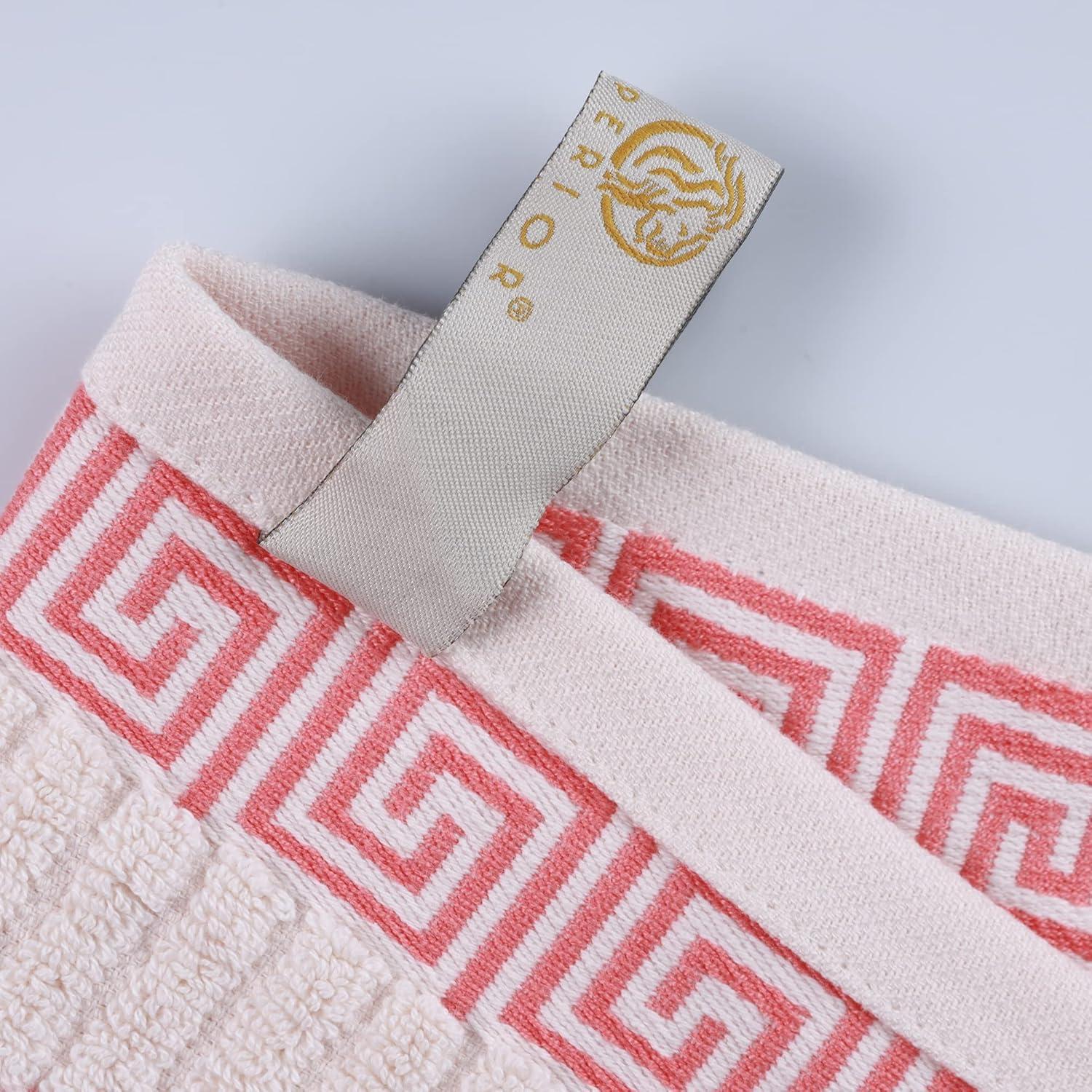 imageSuperior 6Piece Cotton Towel Set Decorative Greek Pattern Home Essentials Absorbent Towels Bathroom Decor Spa Resort Includes 2 Hand 2 Face and 2 Bath Towels Athens Collection GreyIvorycoral