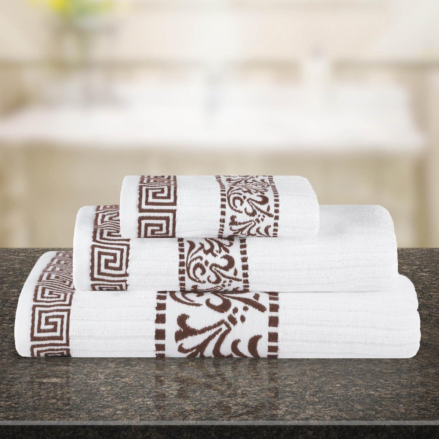 imageSuperior 6Piece Cotton Towel Set Decorative Greek Pattern Home Essentials Absorbent Towels Bathroom Decor Spa Resort Includes 2 Hand 2 Face and 2 Bath Towels Athens Collection GreyChocolate