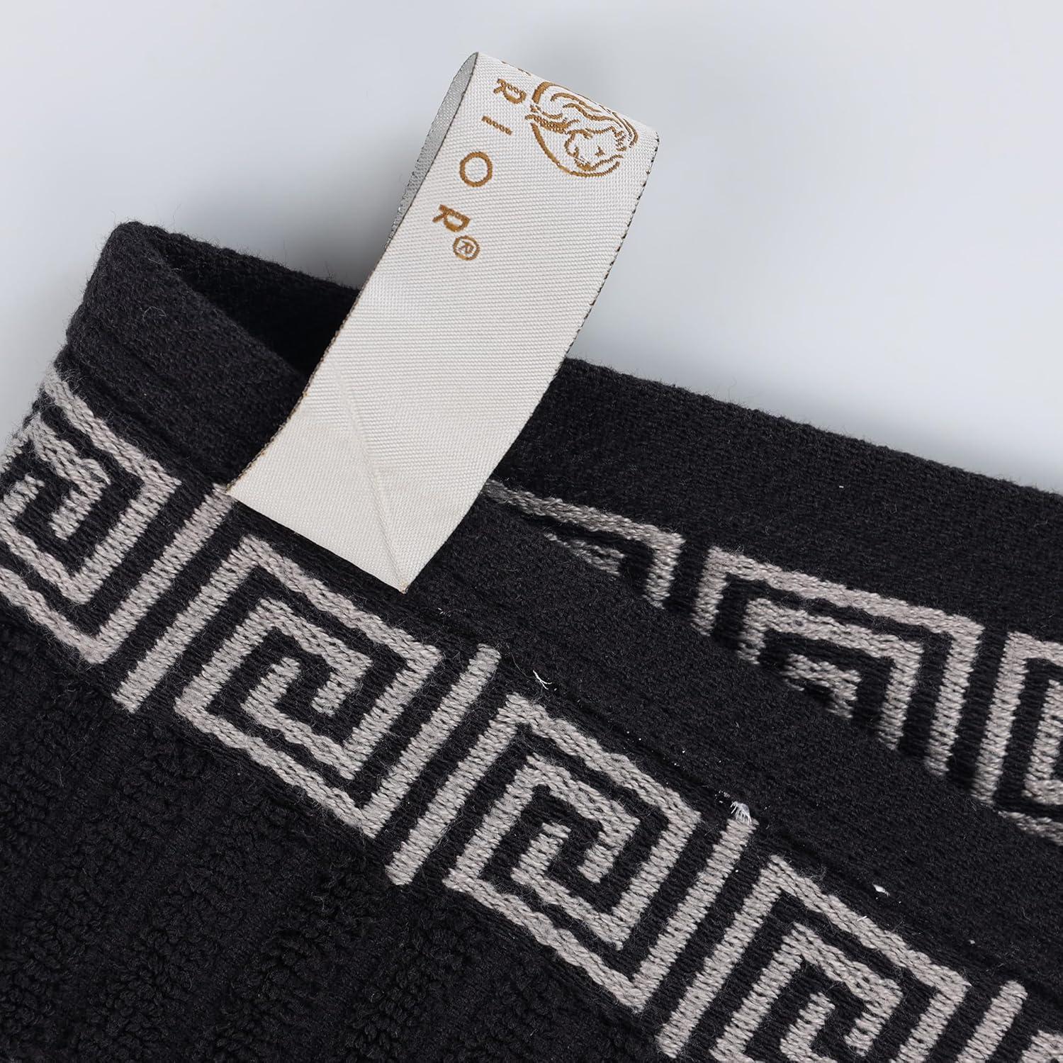 imageSuperior 6Piece Cotton Towel Set Decorative Greek Pattern Home Essentials Absorbent Towels Bathroom Decor Spa Resort Includes 2 Hand 2 Face and 2 Bath Towels Athens Collection GreyBlackchrome