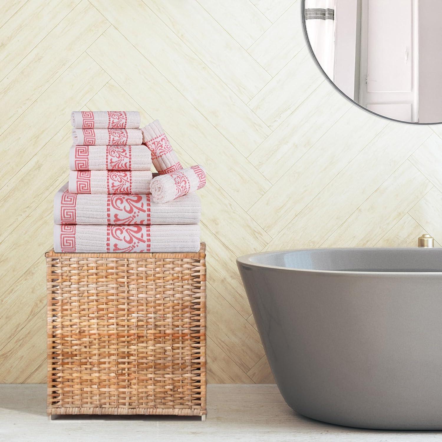 imageSuperior 6Piece Cotton Towel Set Decorative Greek Pattern Home Essentials Absorbent Towels Bathroom Decor Spa Resort Includes 2 Hand 2 Face and 2 Bath Towels Athens Collection GreyIvorycoral