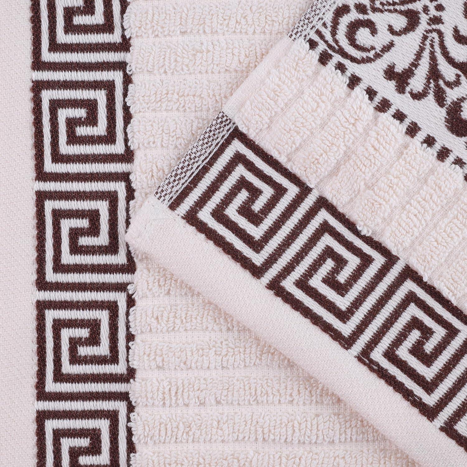 imageSuperior 6Piece Cotton Towel Set Decorative Greek Pattern Home Essentials Absorbent Towels Bathroom Decor Spa Resort Includes 2 Hand 2 Face and 2 Bath Towels Athens Collection GreyIvorychocolate