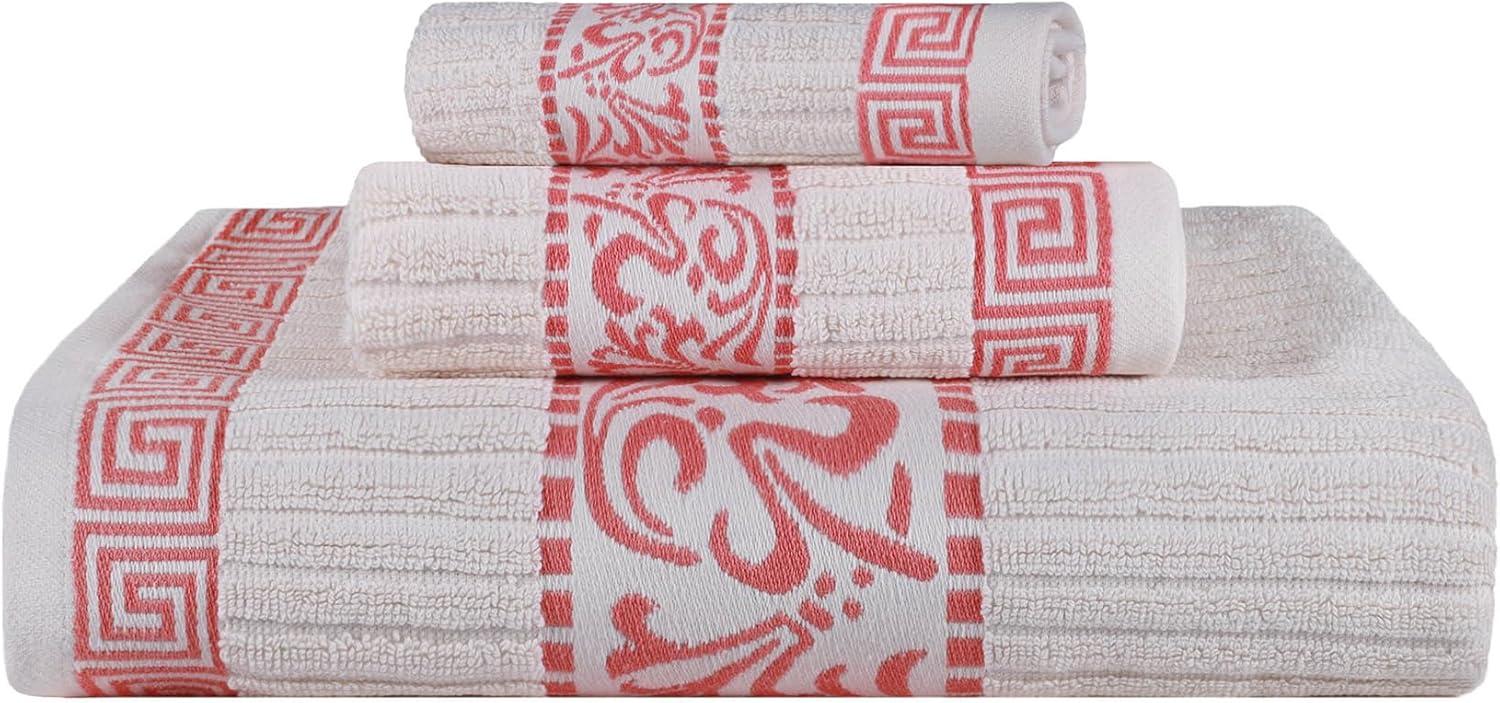 imageSuperior 6Piece Cotton Towel Set Decorative Greek Pattern Home Essentials Absorbent Towels Bathroom Decor Spa Resort Includes 2 Hand 2 Face and 2 Bath Towels Athens Collection GreyIvorycoral