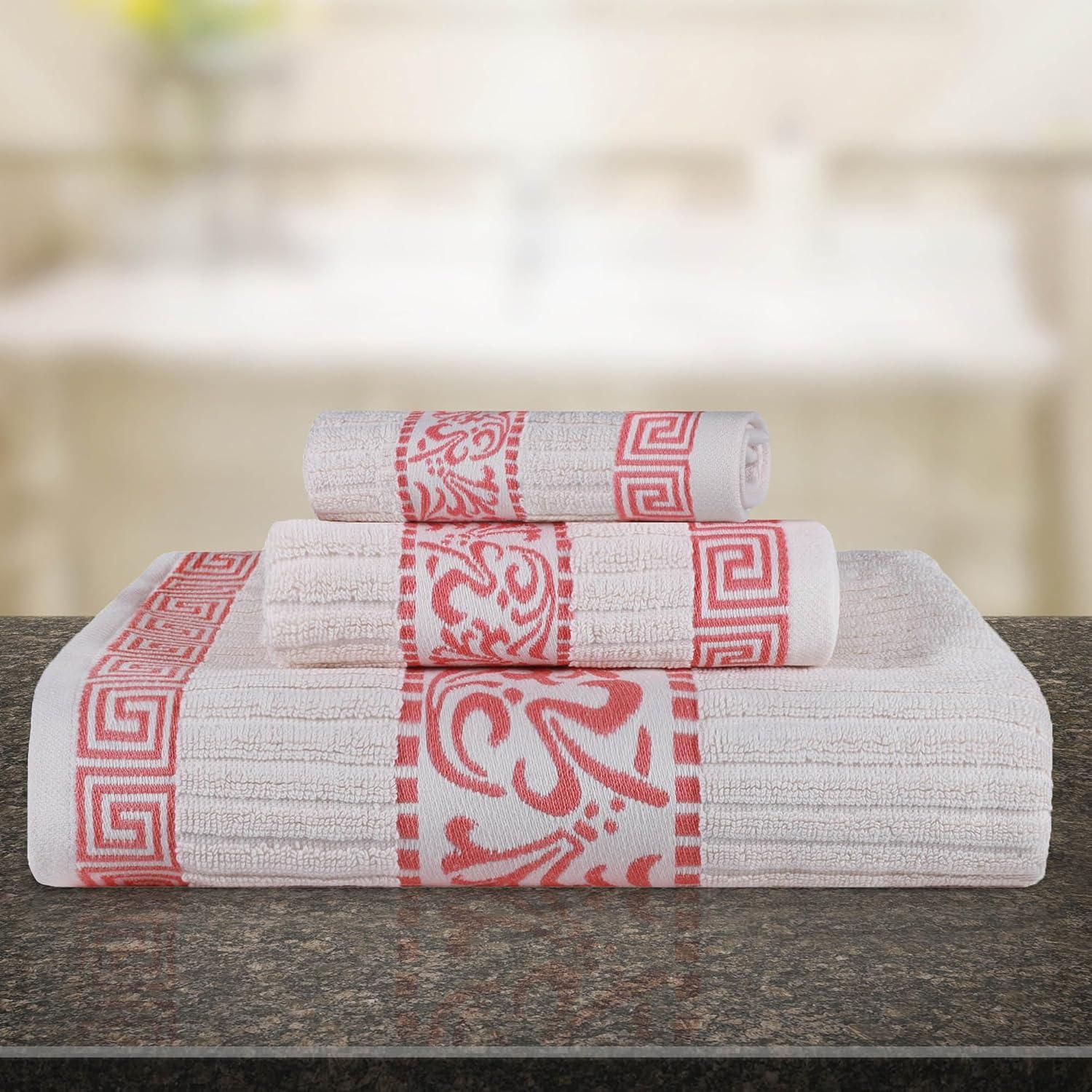 imageSuperior 6Piece Cotton Towel Set Decorative Greek Pattern Home Essentials Absorbent Towels Bathroom Decor Spa Resort Includes 2 Hand 2 Face and 2 Bath Towels Athens Collection GreyIvorycoral