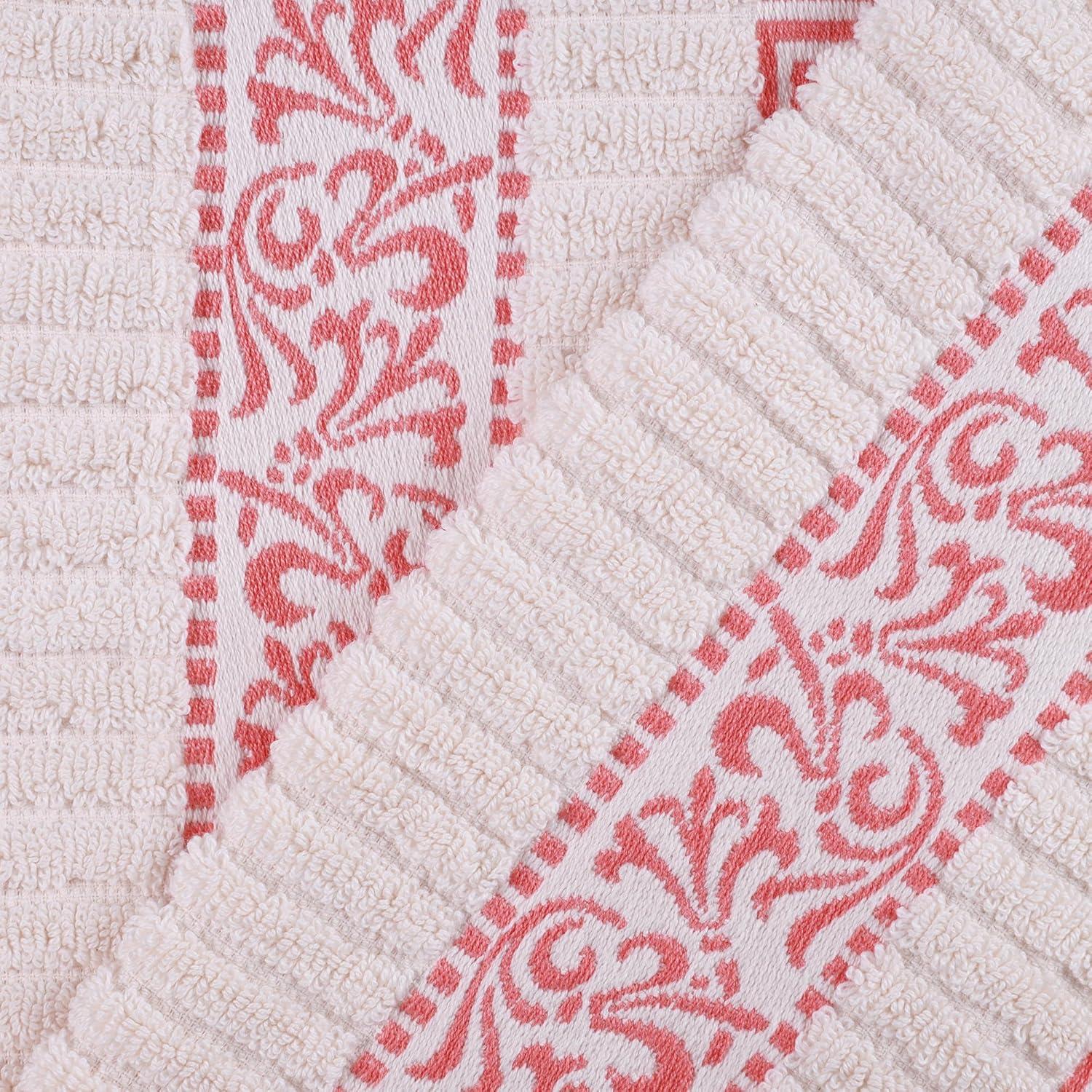 imageSuperior 6Piece Cotton Towel Set Decorative Greek Pattern Home Essentials Absorbent Towels Bathroom Decor Spa Resort Includes 2 Hand 2 Face and 2 Bath Towels Athens Collection GreyIvorycoral