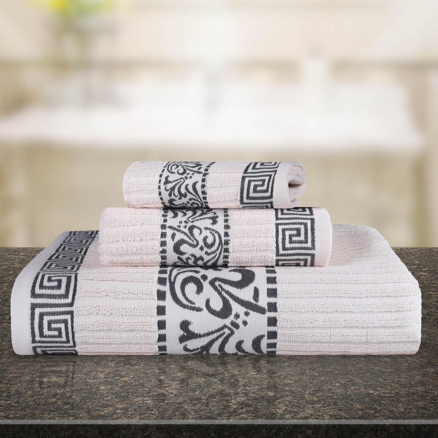 imageSuperior 6Piece Cotton Towel Set Decorative Greek Pattern Home Essentials Absorbent Towels Bathroom Decor Spa Resort Includes 2 Hand 2 Face and 2 Bath Towels Athens Collection GreyIvorygrey
