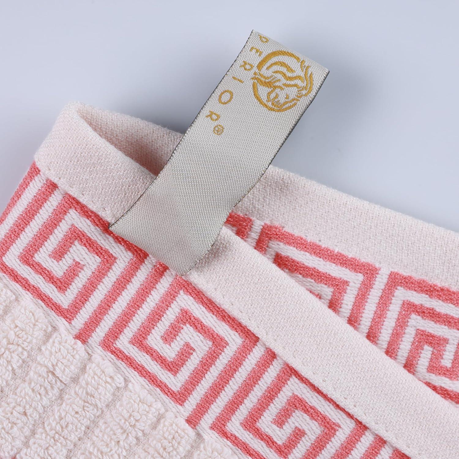 imageSuperior 6Piece Cotton Towel Set Decorative Greek Pattern Home Essentials Absorbent Towels Bathroom Decor Spa Resort Includes 2 Hand 2 Face and 2 Bath Towels Athens Collection GreyIvorycoral