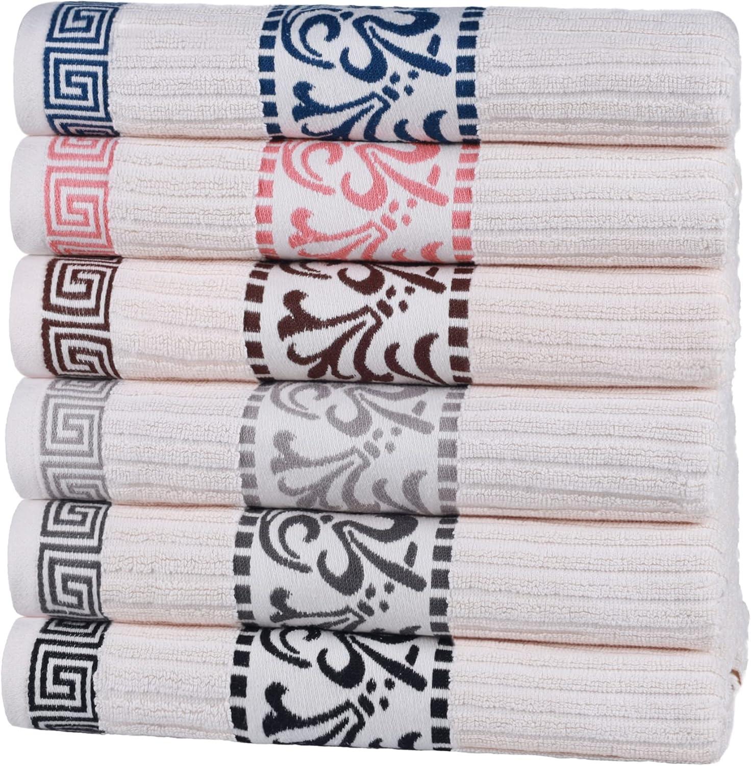 imageSuperior 6Piece Cotton Towel Set Decorative Greek Pattern Home Essentials Absorbent Towels Bathroom Decor Spa Resort Includes 2 Hand 2 Face and 2 Bath Towels Athens Collection GreyIvorycoral