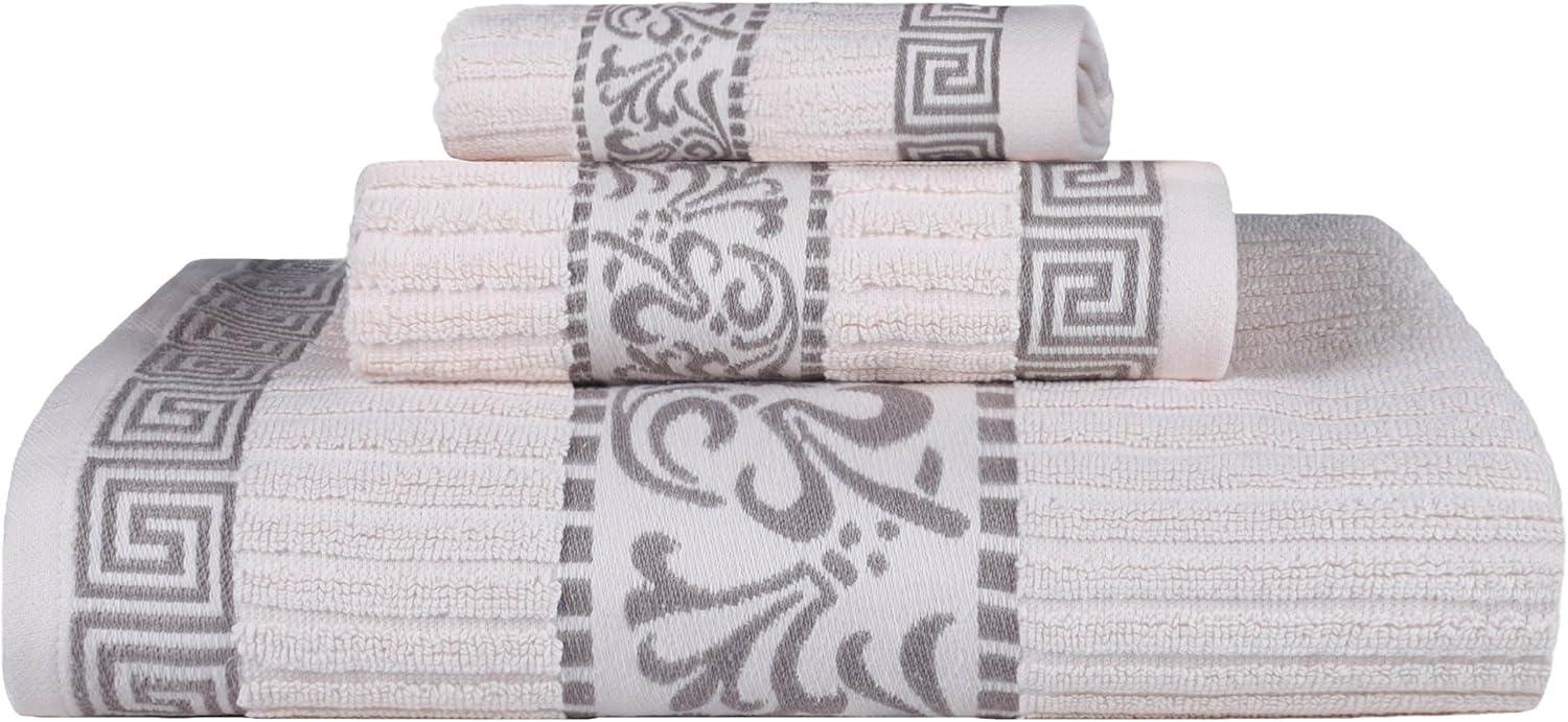 imageSuperior 6Piece Cotton Towel Set Decorative Greek Pattern Home Essentials Absorbent Towels Bathroom Decor Spa Resort Includes 2 Hand 2 Face and 2 Bath Towels Athens Collection GreyIvorychrome