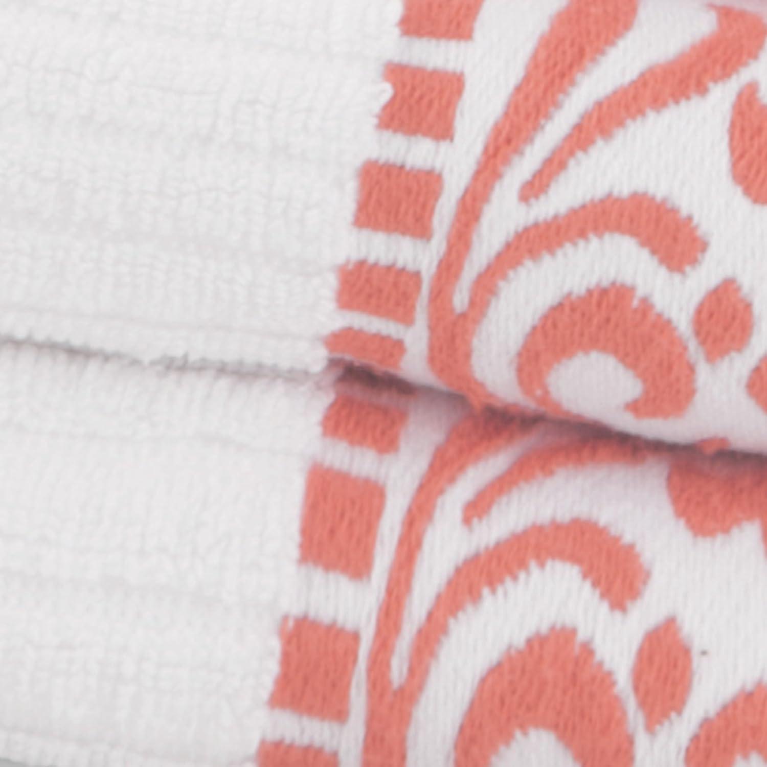 imageSuperior 6Piece Cotton Towel Set Decorative Greek Pattern Home Essentials Absorbent Towels Bathroom Decor Spa Resort Includes 2 Hand 2 Face and 2 Bath Towels Athens Collection GreyCoral