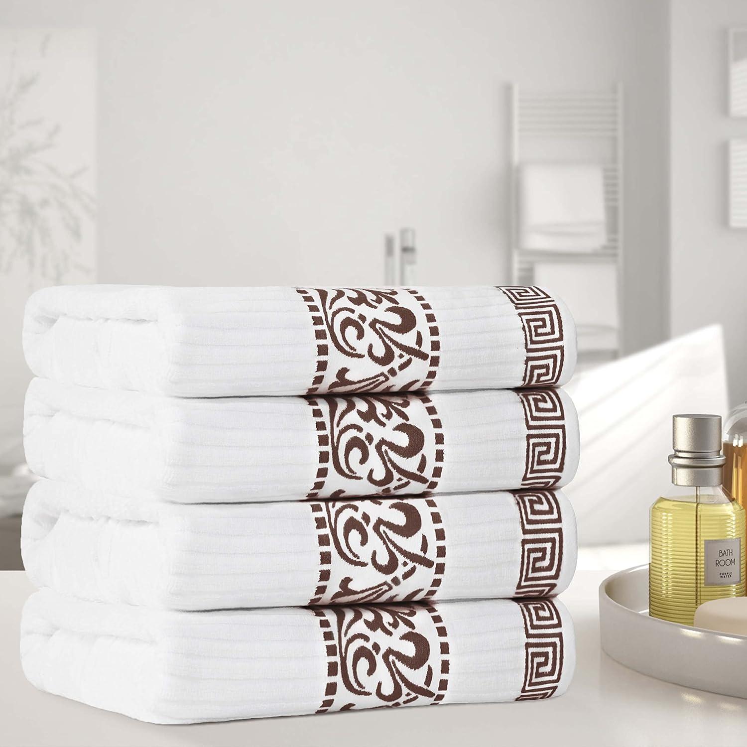 imageSuperior 6Piece Cotton Towel Set Decorative Greek Pattern Home Essentials Absorbent Towels Bathroom Decor Spa Resort Includes 2 Hand 2 Face and 2 Bath Towels Athens Collection GreyChocolate