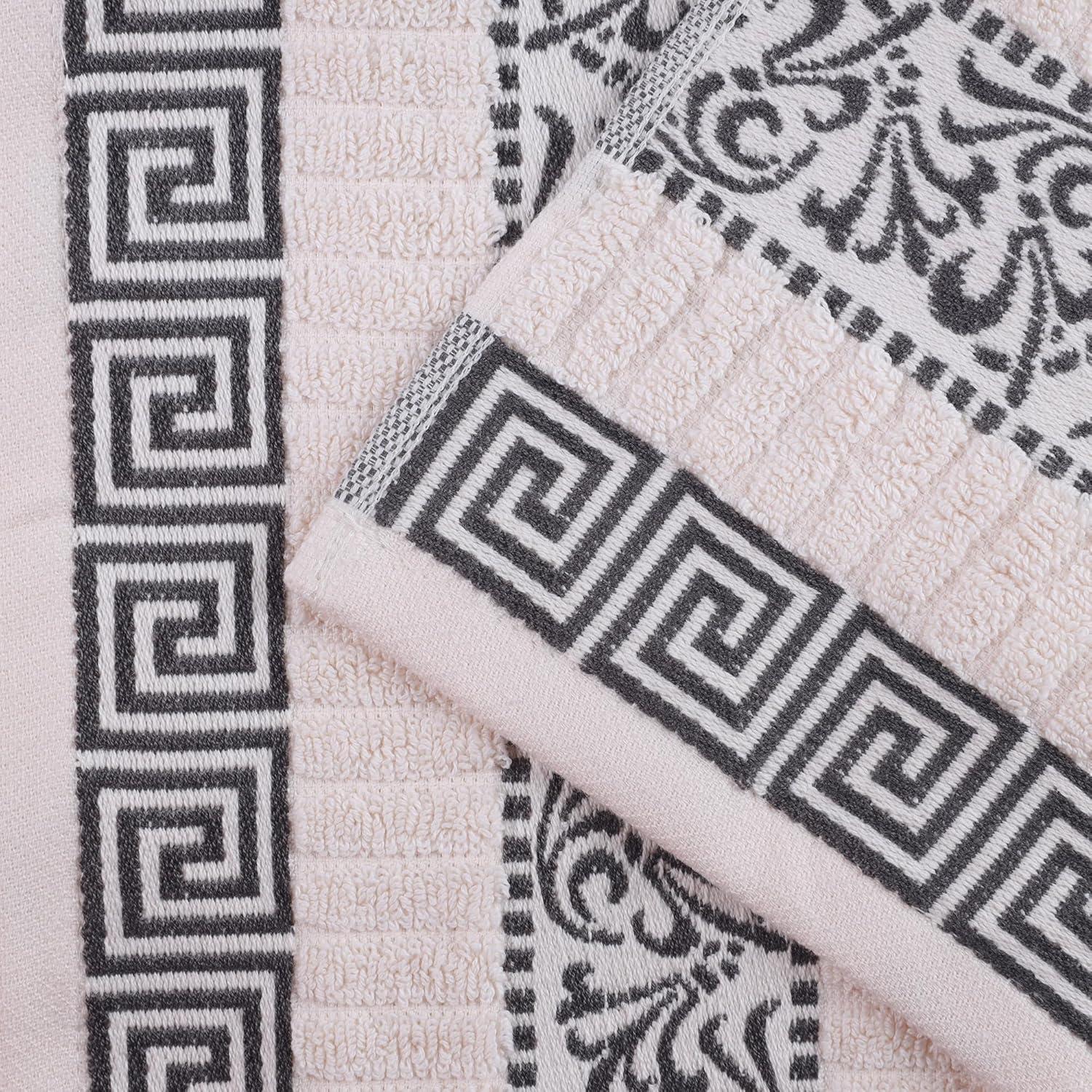 imageSuperior 6Piece Cotton Towel Set Decorative Greek Pattern Home Essentials Absorbent Towels Bathroom Decor Spa Resort Includes 2 Hand 2 Face and 2 Bath Towels Athens Collection GreyIvorygrey