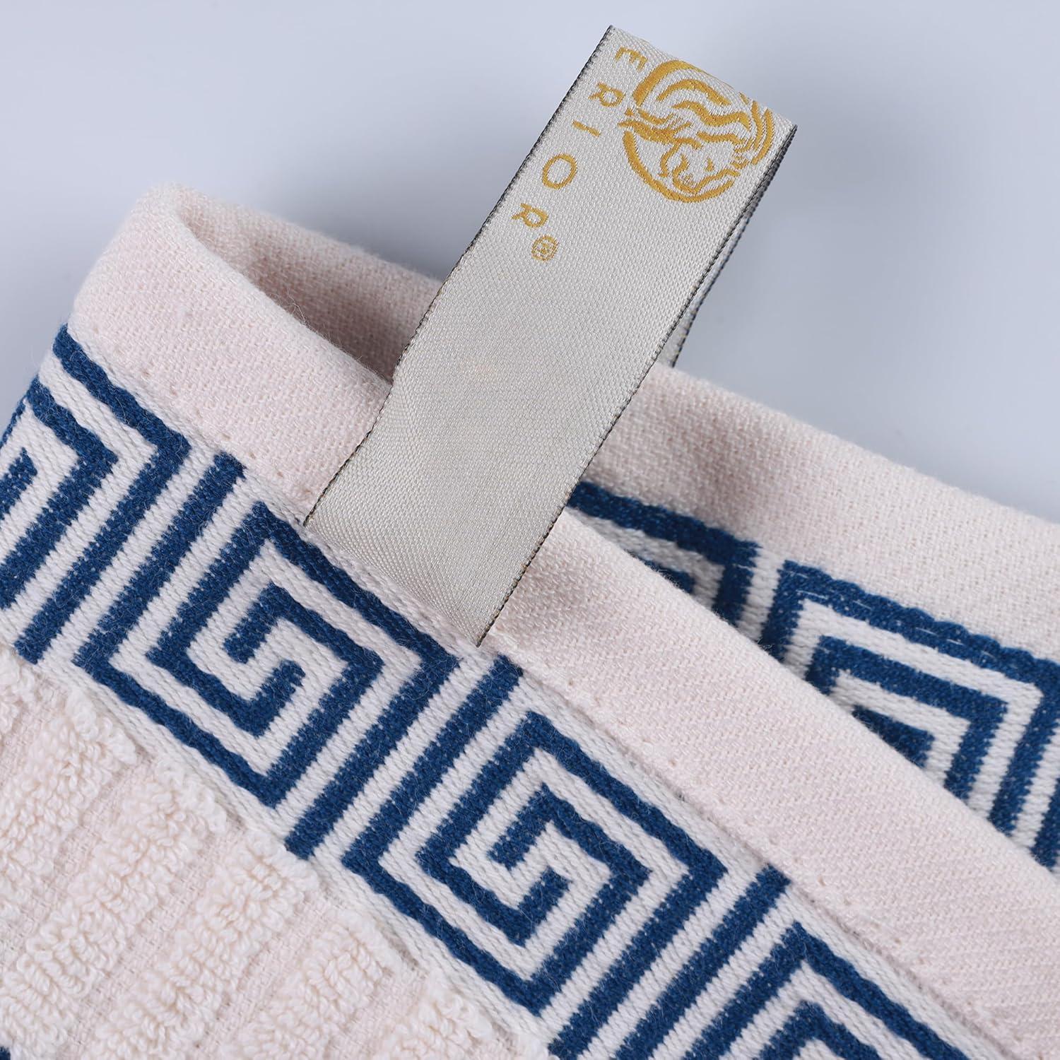 imageSuperior 6Piece Cotton Towel Set Decorative Greek Pattern Home Essentials Absorbent Towels Bathroom Decor Spa Resort Includes 2 Hand 2 Face and 2 Bath Towels Athens Collection GreyIvorynavy