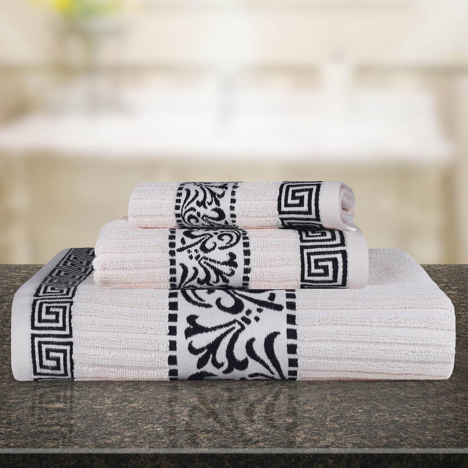 imageSuperior 6Piece Cotton Towel Set Decorative Greek Pattern Home Essentials Absorbent Towels Bathroom Decor Spa Resort Includes 2 Hand 2 Face and 2 Bath Towels Athens Collection GreyIvoryblack