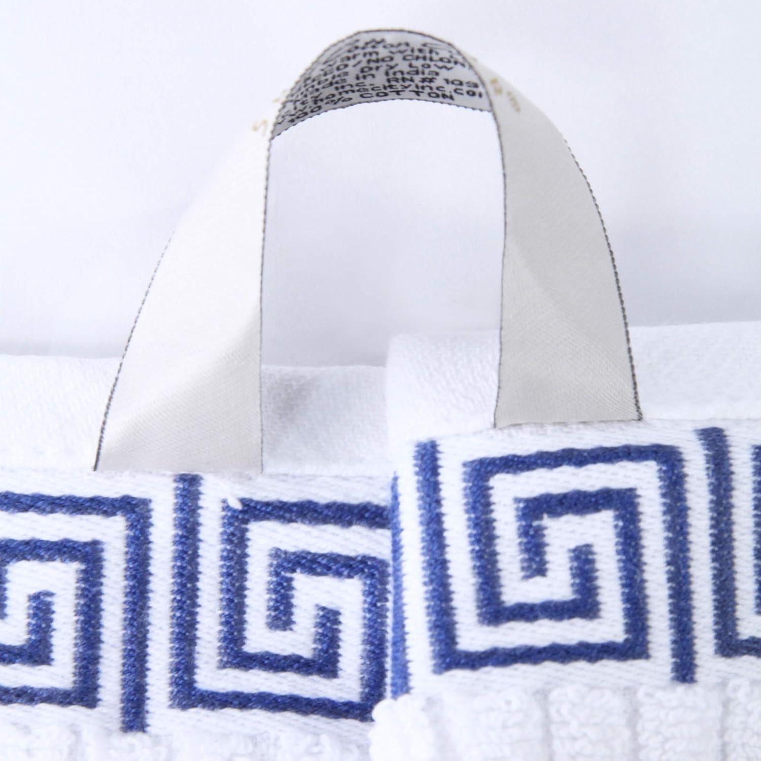 imageSuperior 6Piece Cotton Towel Set Decorative Greek Pattern Home Essentials Absorbent Towels Bathroom Decor Spa Resort Includes 2 Hand 2 Face and 2 Bath Towels Athens Collection GreyNavy Blue