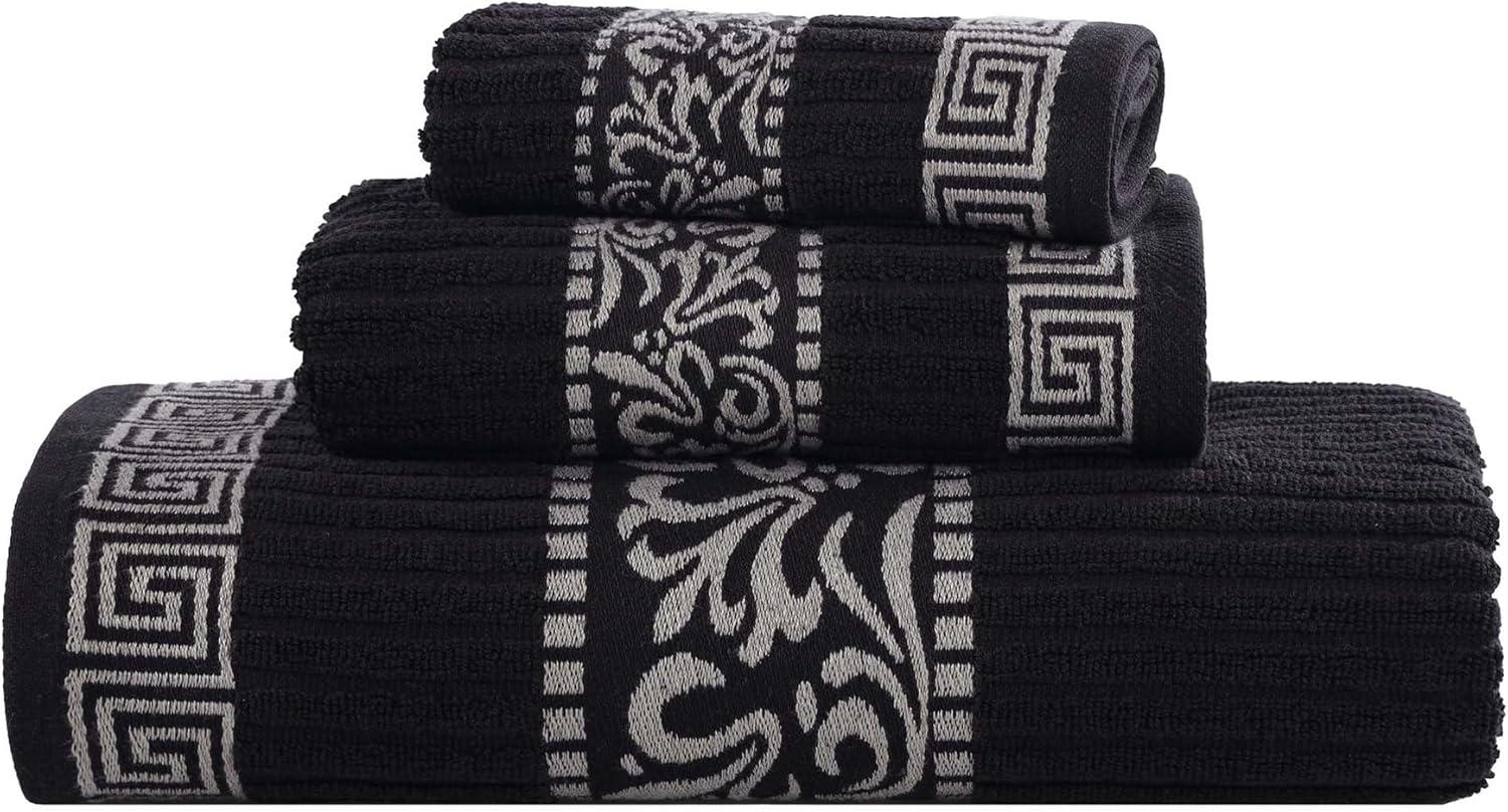 imageSuperior 6Piece Cotton Towel Set Decorative Greek Pattern Home Essentials Absorbent Towels Bathroom Decor Spa Resort Includes 2 Hand 2 Face and 2 Bath Towels Athens Collection GreyBlackchrome