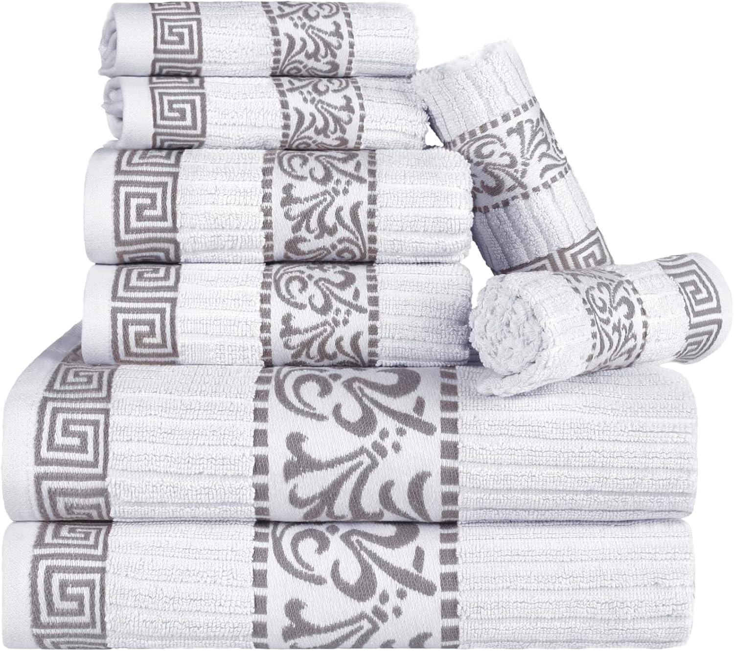 imageSuperior 6Piece Cotton Towel Set Decorative Greek Pattern Home Essentials Absorbent Towels Bathroom Decor Spa Resort Includes 2 Hand 2 Face and 2 Bath Towels Athens Collection GreyChrome