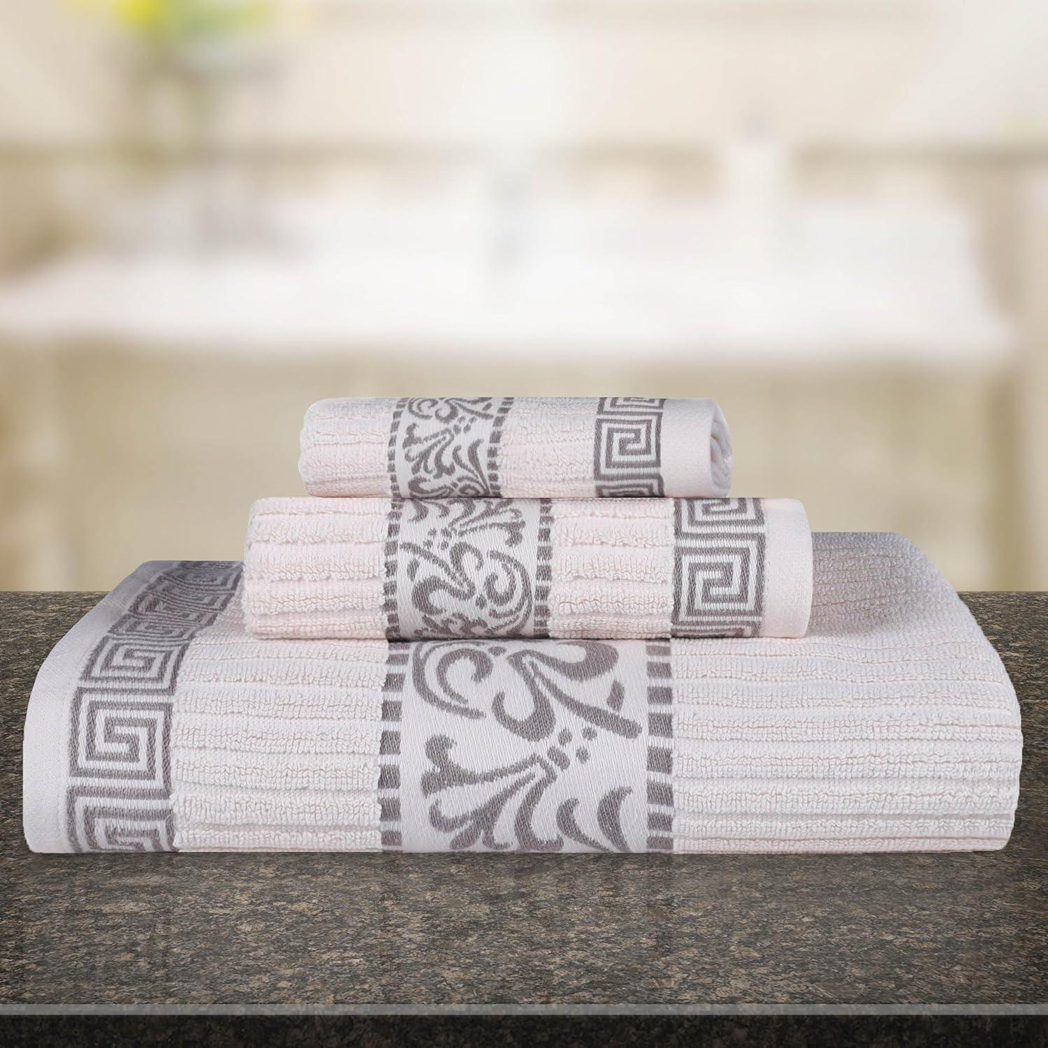 imageSuperior 6Piece Cotton Towel Set Decorative Greek Pattern Home Essentials Absorbent Towels Bathroom Decor Spa Resort Includes 2 Hand 2 Face and 2 Bath Towels Athens Collection GreyIvorychrome