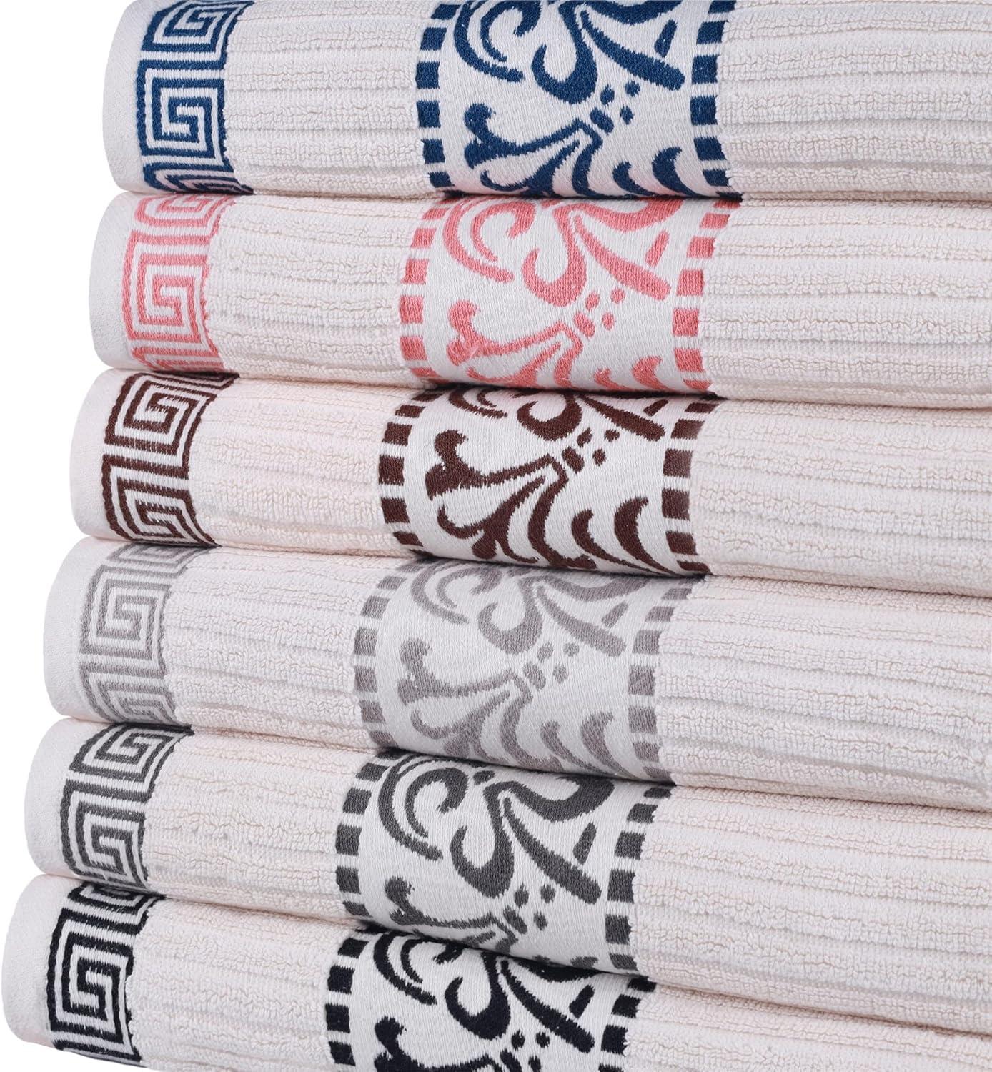 imageSuperior 6Piece Cotton Towel Set Decorative Greek Pattern Home Essentials Absorbent Towels Bathroom Decor Spa Resort Includes 2 Hand 2 Face and 2 Bath Towels Athens Collection GreyIvorychrome