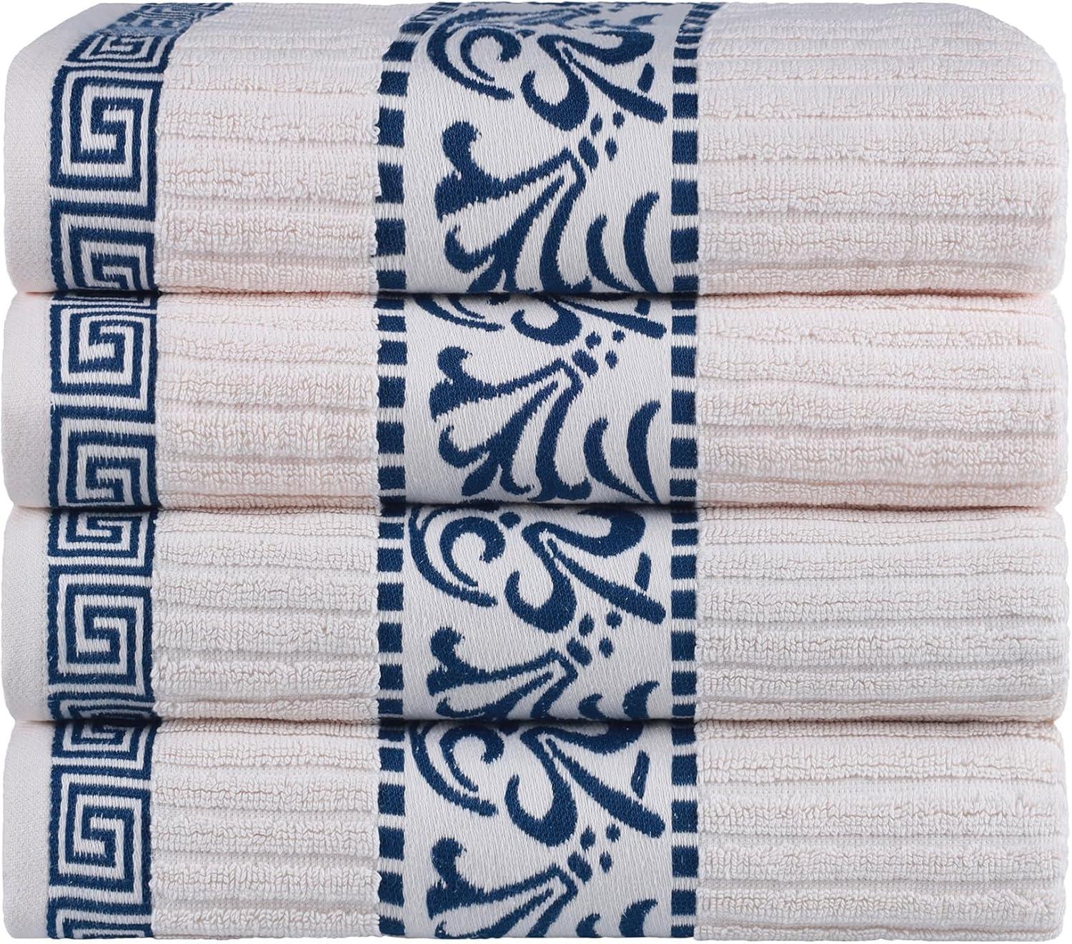 imageSuperior 6Piece Cotton Towel Set Decorative Greek Pattern Home Essentials Absorbent Towels Bathroom Decor Spa Resort Includes 2 Hand 2 Face and 2 Bath Towels Athens Collection GreyIvorynavy