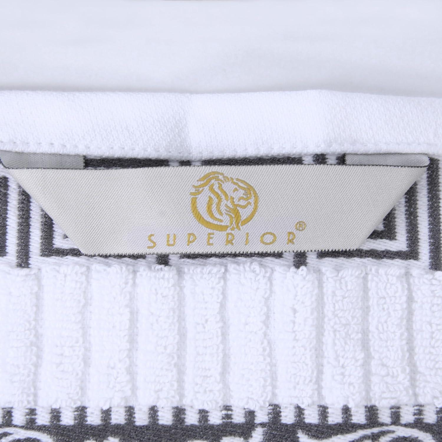 imageSuperior 6Piece Cotton Towel Set Decorative Greek Pattern Home Essentials Absorbent Towels Bathroom Decor Spa Resort Includes 2 Hand 2 Face and 2 Bath Towels Athens Collection GreyGrey