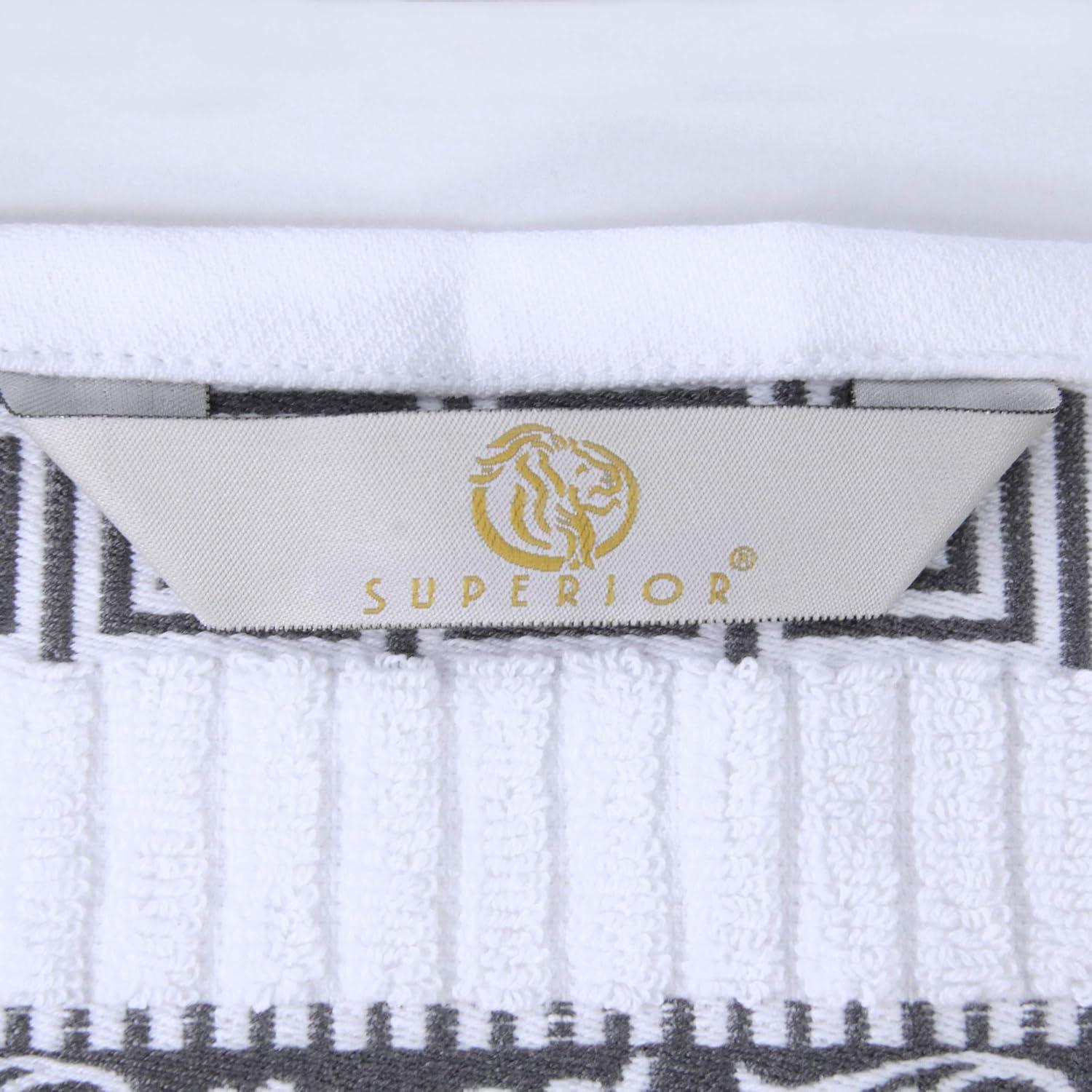imageSuperior 6Piece Cotton Towel Set Decorative Greek Pattern Home Essentials Absorbent Towels Bathroom Decor Spa Resort Includes 2 Hand 2 Face and 2 Bath Towels Athens Collection GreyGrey