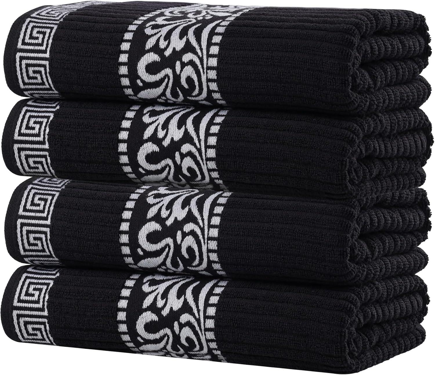 imageSuperior 6Piece Cotton Towel Set Decorative Greek Pattern Home Essentials Absorbent Towels Bathroom Decor Spa Resort Includes 2 Hand 2 Face and 2 Bath Towels Athens Collection GreyBlackwhite