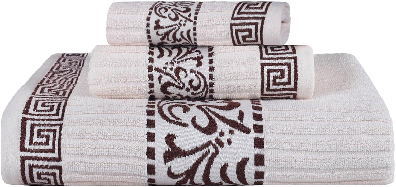 imageSuperior 6Piece Cotton Towel Set Decorative Greek Pattern Home Essentials Absorbent Towels Bathroom Decor Spa Resort Includes 2 Hand 2 Face and 2 Bath Towels Athens Collection GreyIvorychocolate