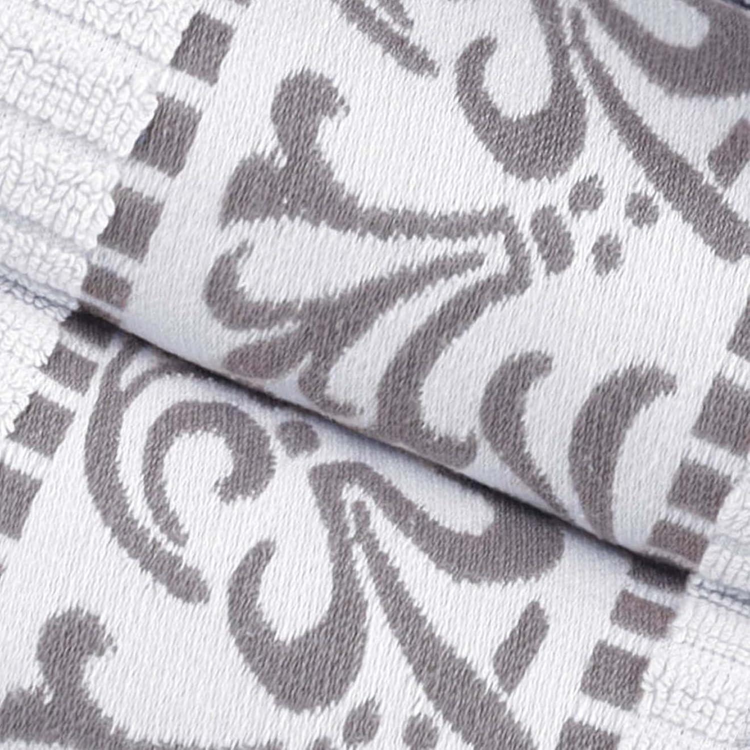 imageSuperior 6Piece Cotton Towel Set Decorative Greek Pattern Home Essentials Absorbent Towels Bathroom Decor Spa Resort Includes 2 Hand 2 Face and 2 Bath Towels Athens Collection GreyChrome