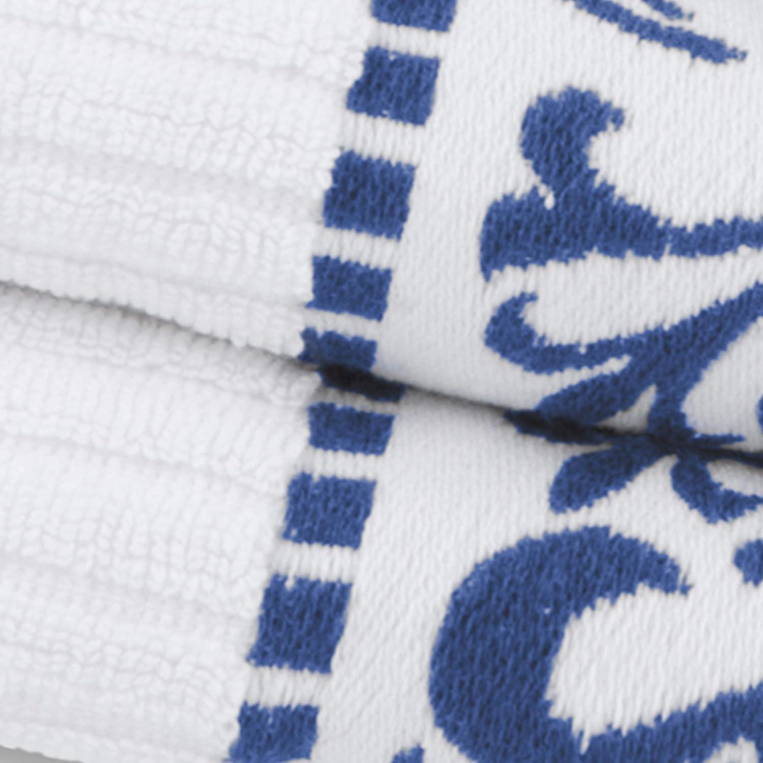 imageSuperior 6Piece Cotton Towel Set Decorative Greek Pattern Home Essentials Absorbent Towels Bathroom Decor Spa Resort Includes 2 Hand 2 Face and 2 Bath Towels Athens Collection GreyNavy Blue