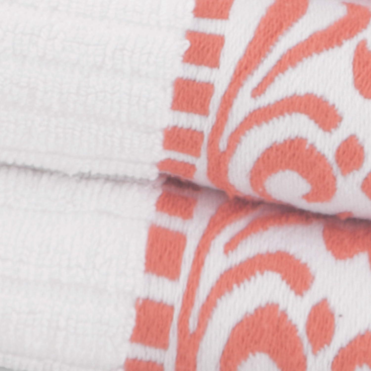 imageSuperior 6Piece Cotton Towel Set Decorative Greek Pattern Home Essentials Absorbent Towels Bathroom Decor Spa Resort Includes 2 Hand 2 Face and 2 Bath Towels Athens Collection GreyCoral