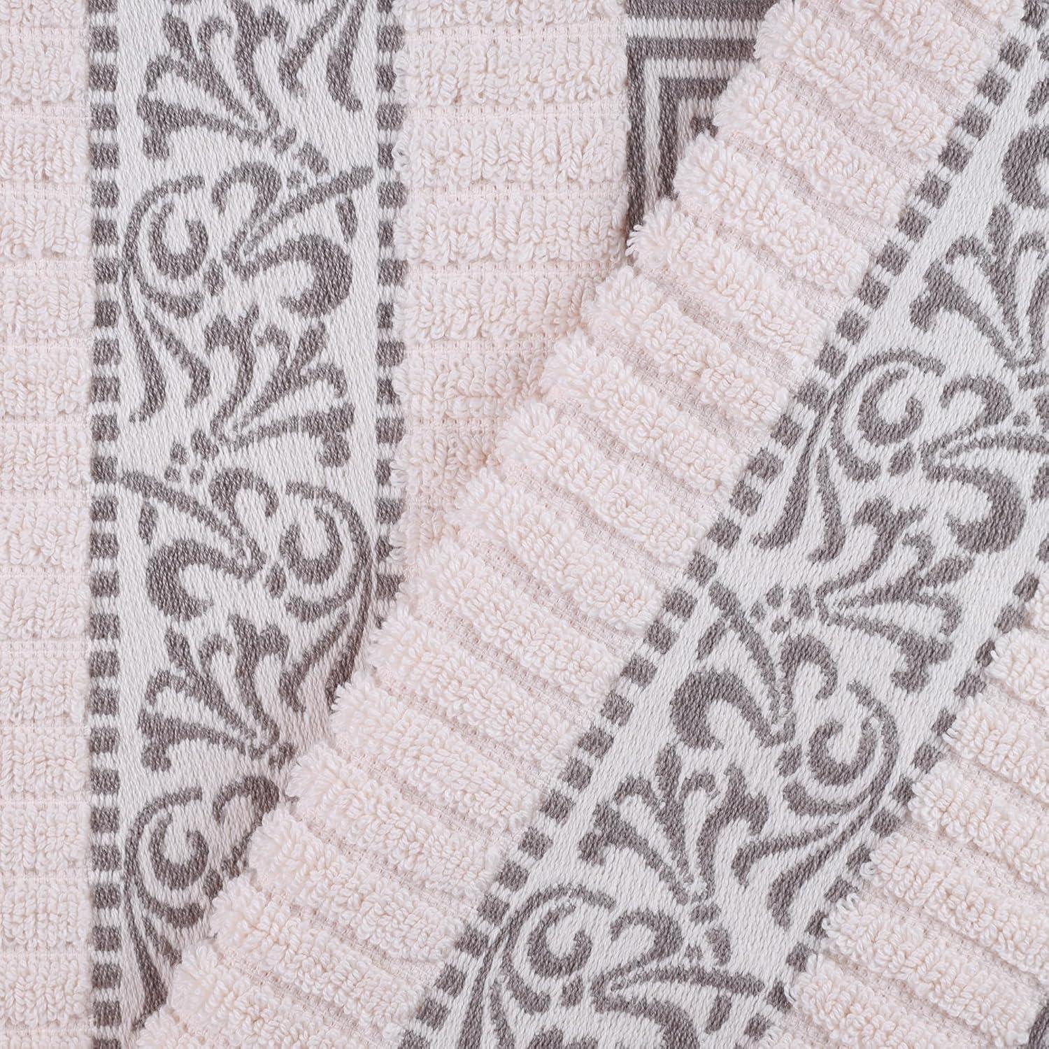 imageSuperior 6Piece Cotton Towel Set Decorative Greek Pattern Home Essentials Absorbent Towels Bathroom Decor Spa Resort Includes 2 Hand 2 Face and 2 Bath Towels Athens Collection GreyIvorychrome