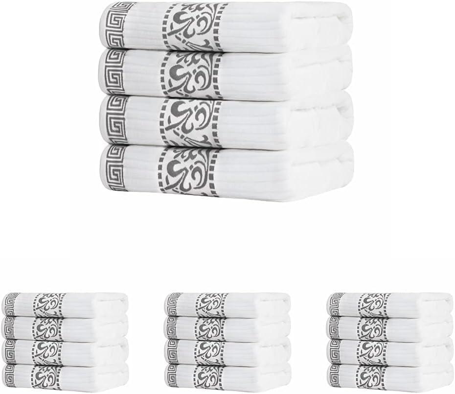 imageSuperior 6Piece Cotton Towel Set Decorative Greek Pattern Home Essentials Absorbent Towels Bathroom Decor Spa Resort Includes 2 Hand 2 Face and 2 Bath Towels Athens Collection GreyGrey