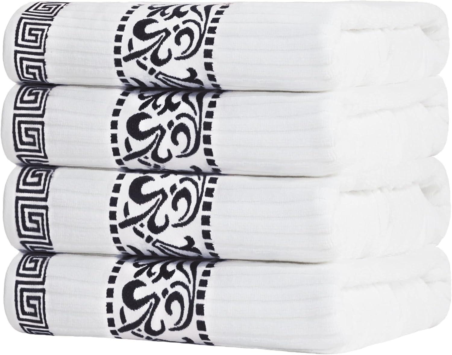 imageSuperior 6Piece Cotton Towel Set Decorative Greek Pattern Home Essentials Absorbent Towels Bathroom Decor Spa Resort Includes 2 Hand 2 Face and 2 Bath Towels Athens Collection GreyBlack