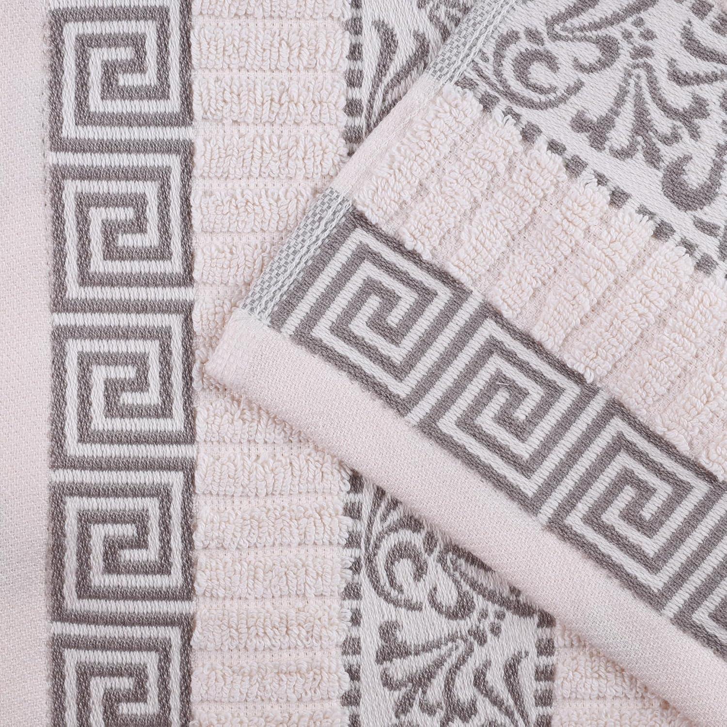 imageSuperior 6Piece Cotton Towel Set Decorative Greek Pattern Home Essentials Absorbent Towels Bathroom Decor Spa Resort Includes 2 Hand 2 Face and 2 Bath Towels Athens Collection GreyIvorychrome