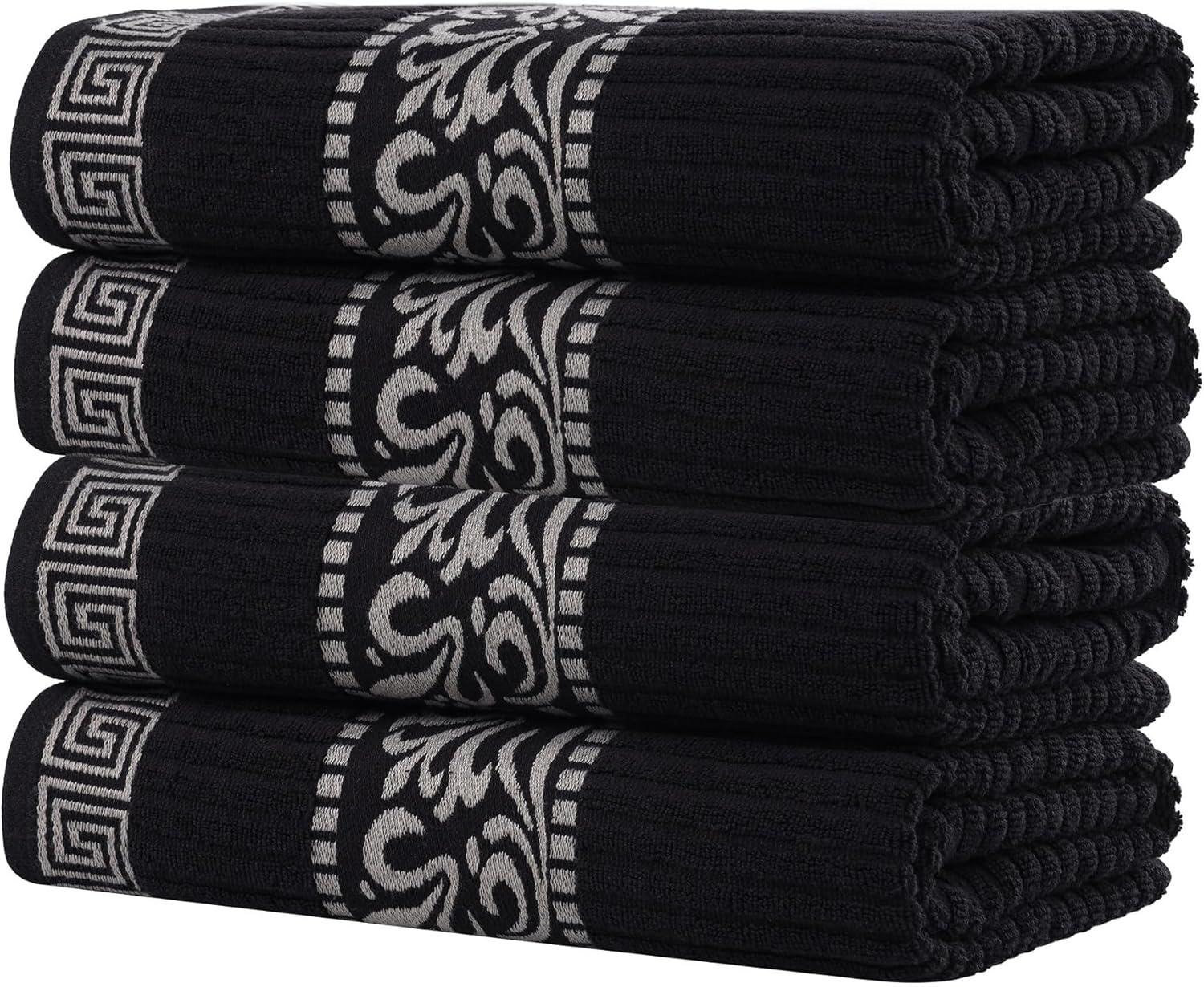 imageSuperior 6Piece Cotton Towel Set Decorative Greek Pattern Home Essentials Absorbent Towels Bathroom Decor Spa Resort Includes 2 Hand 2 Face and 2 Bath Towels Athens Collection GreyBlackchrome