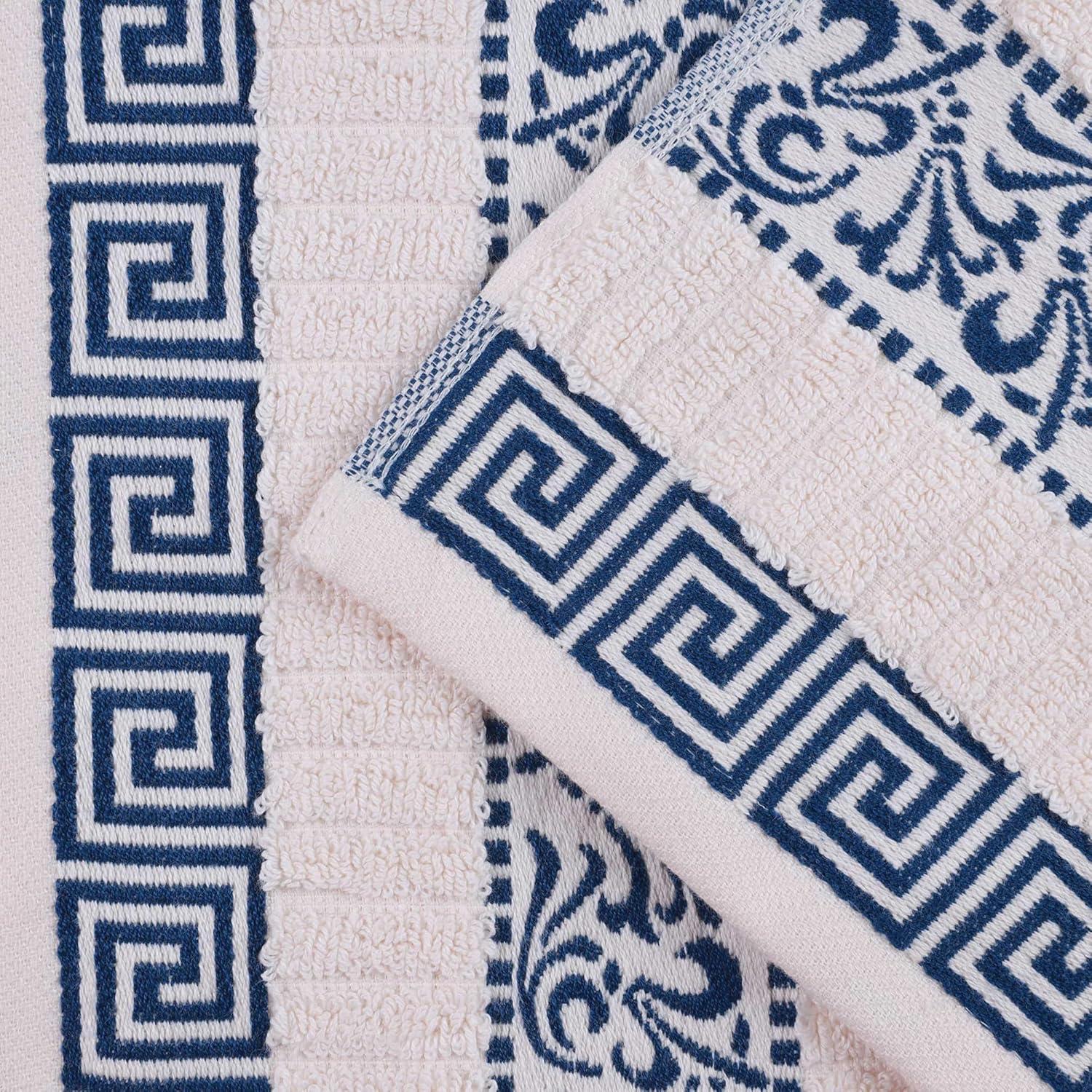 imageSuperior 6Piece Cotton Towel Set Decorative Greek Pattern Home Essentials Absorbent Towels Bathroom Decor Spa Resort Includes 2 Hand 2 Face and 2 Bath Towels Athens Collection GreyIvorynavy