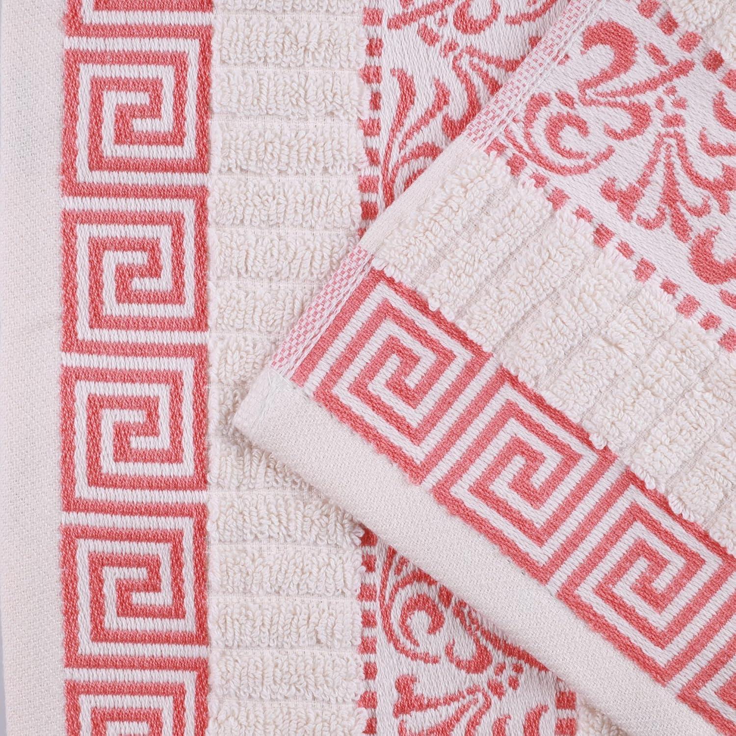 imageSuperior 6Piece Cotton Towel Set Decorative Greek Pattern Home Essentials Absorbent Towels Bathroom Decor Spa Resort Includes 2 Hand 2 Face and 2 Bath Towels Athens Collection GreyIvorycoral